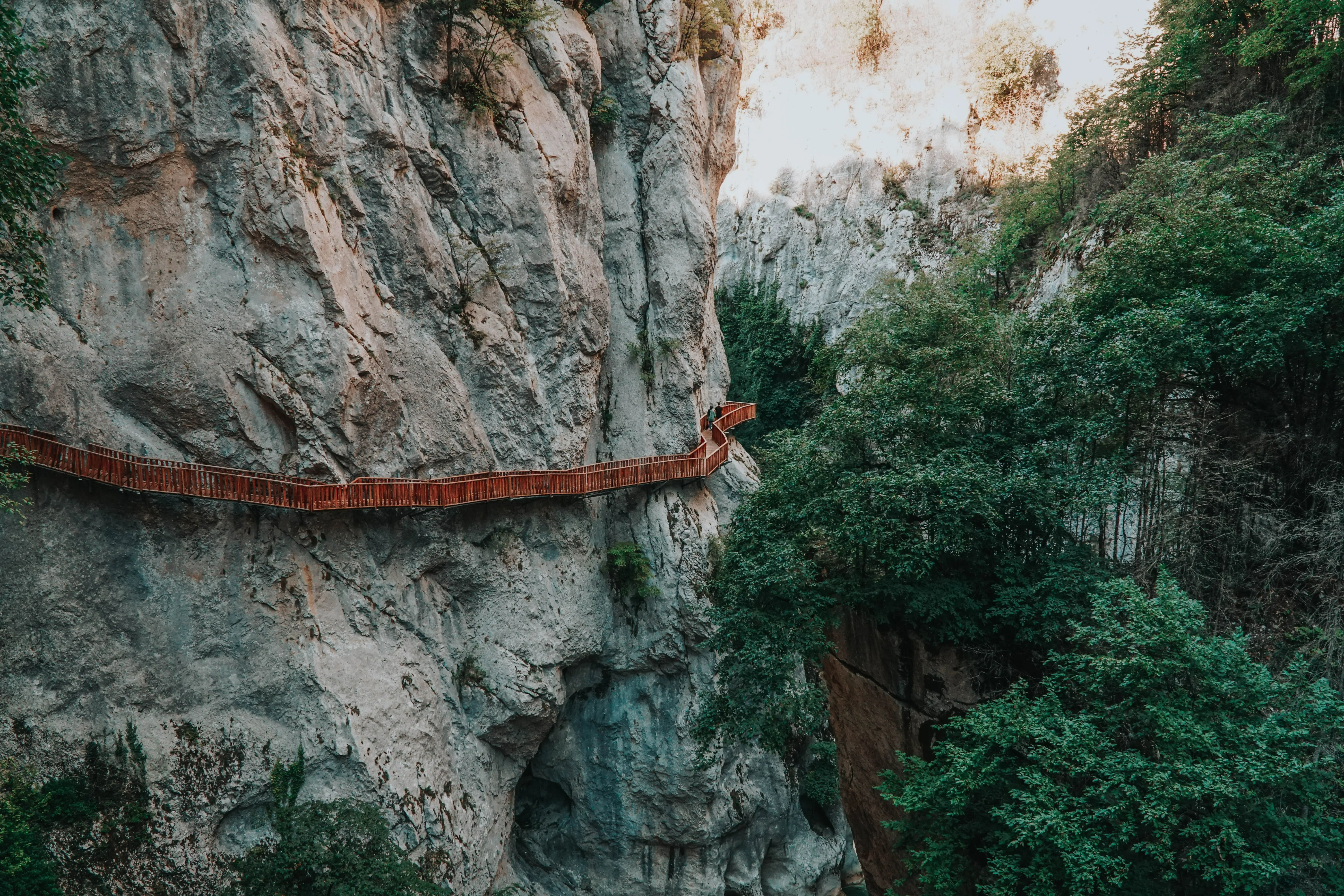 Cliffside footbridge section with wide canyon drop