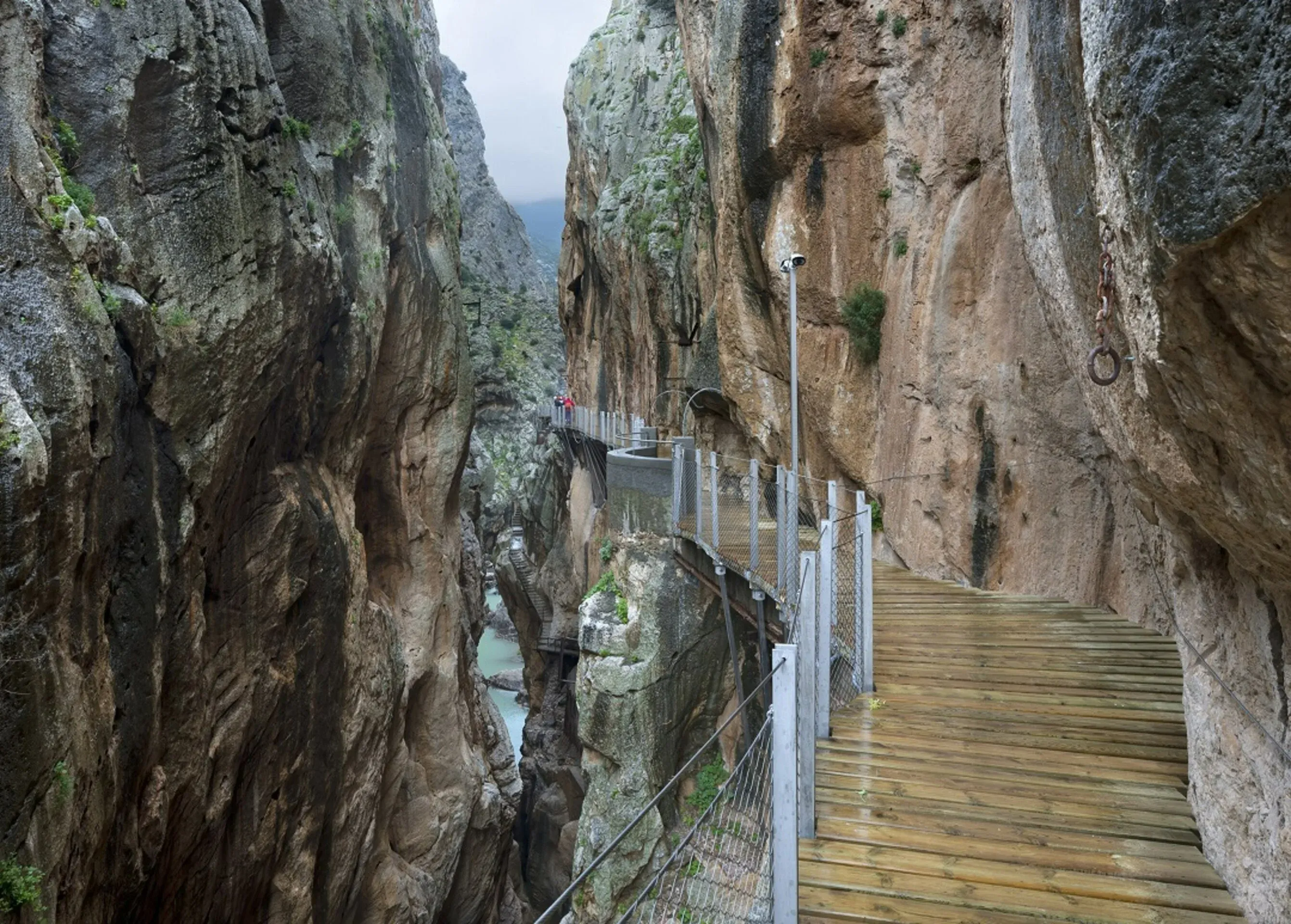 Visitors walking across Caminito del Rey footbridge
