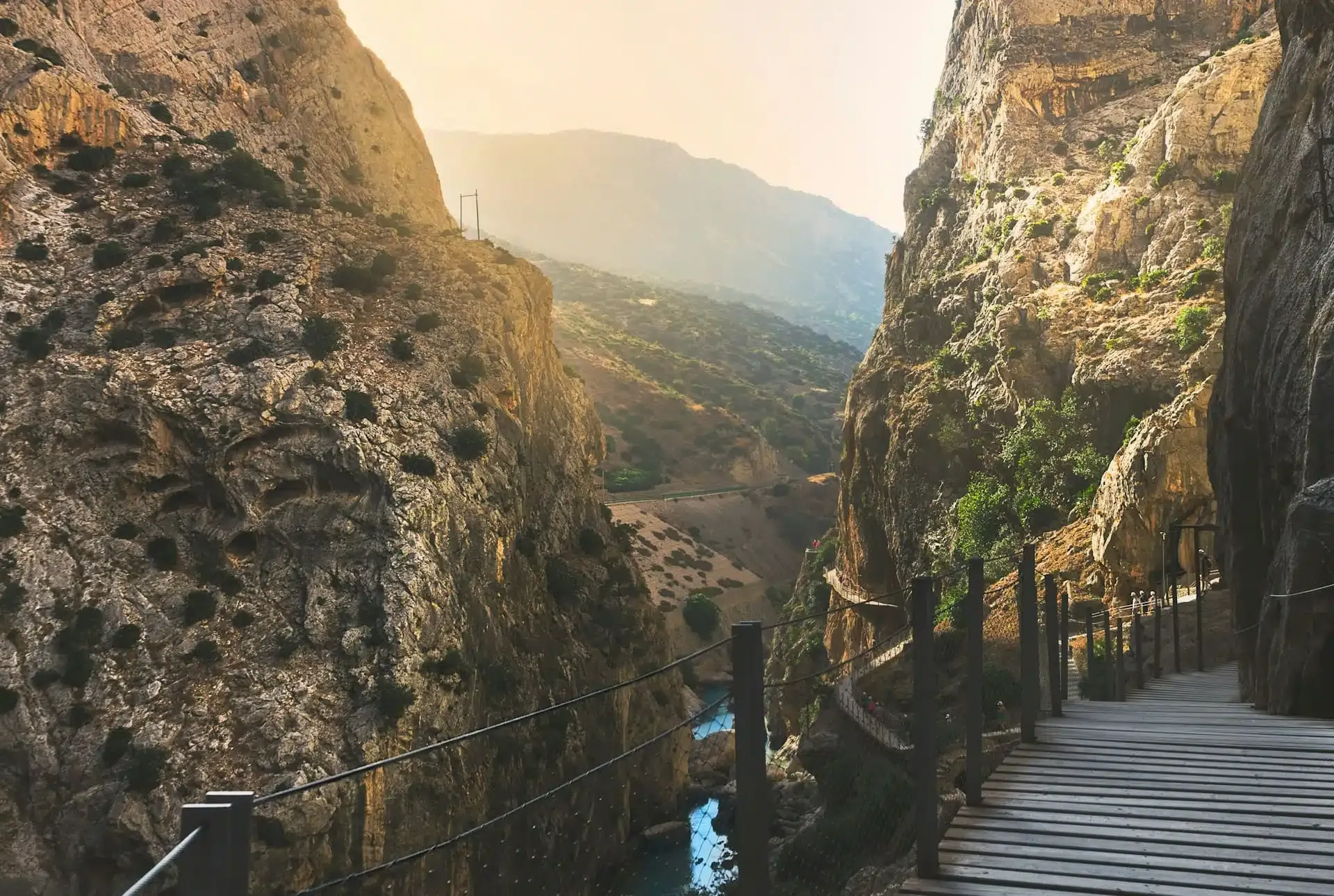Caminito del Rey footbridge at sunrise