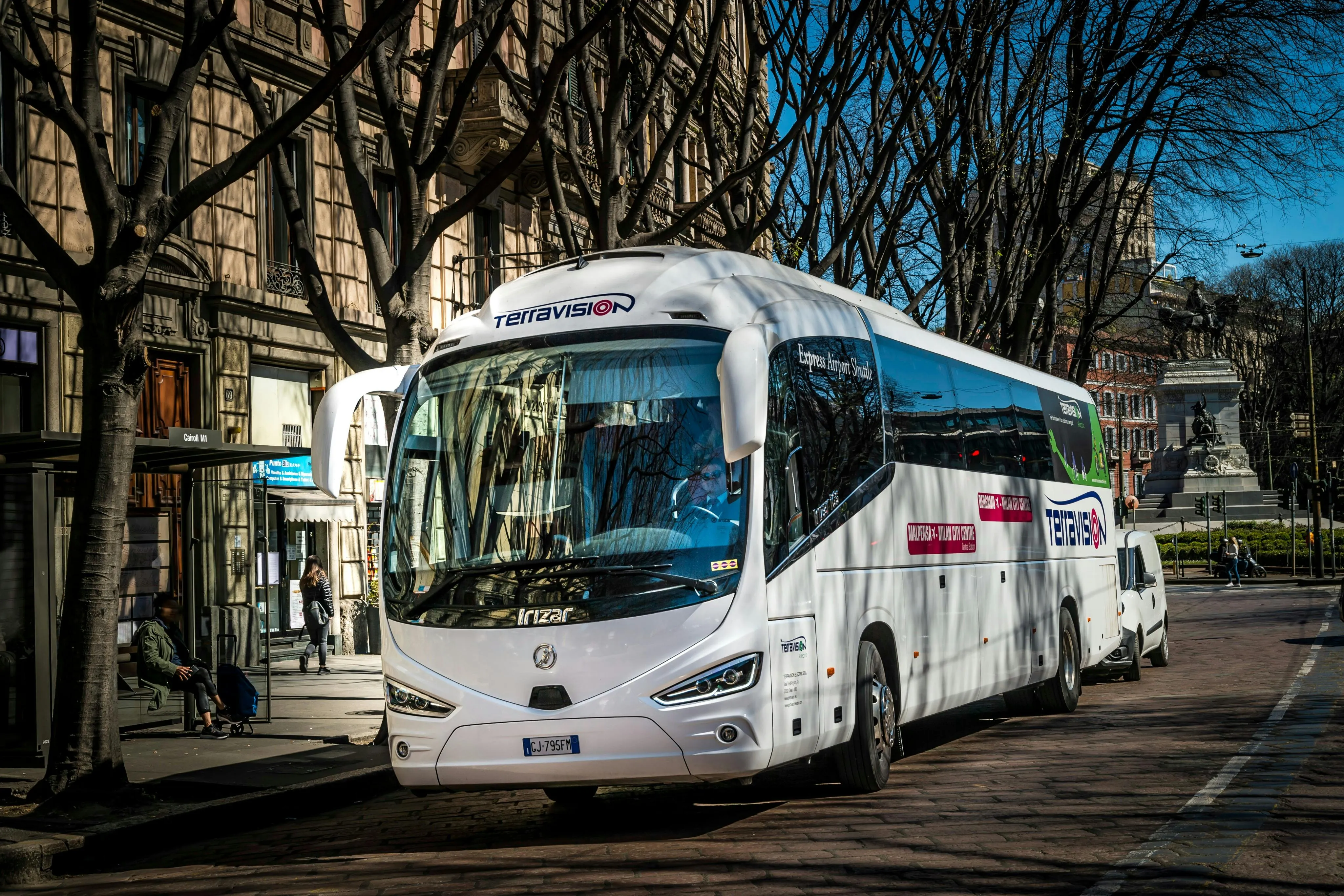 Coach bus used for airport shuttle route