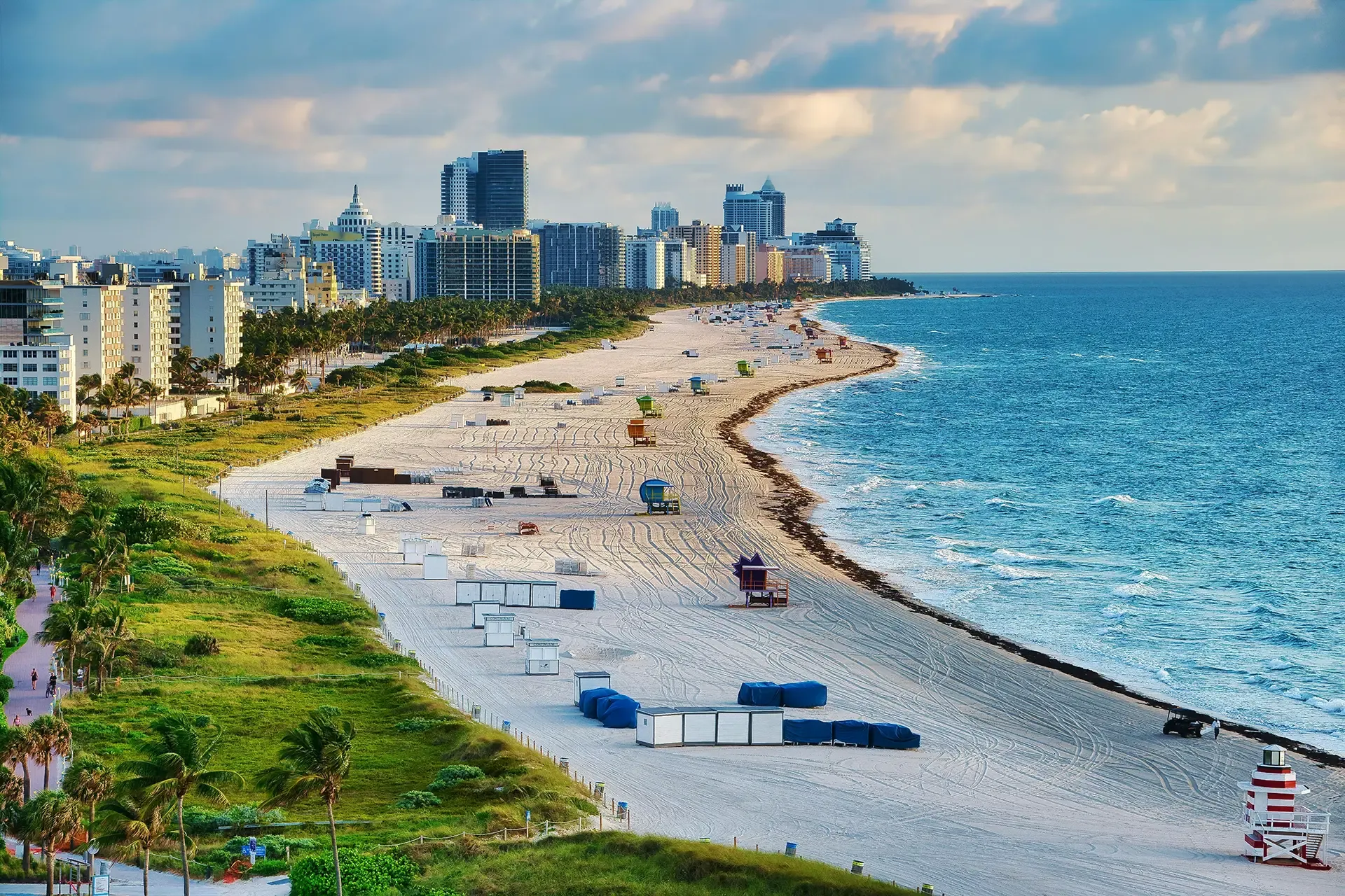 Miami Beach boardwalk at sunset