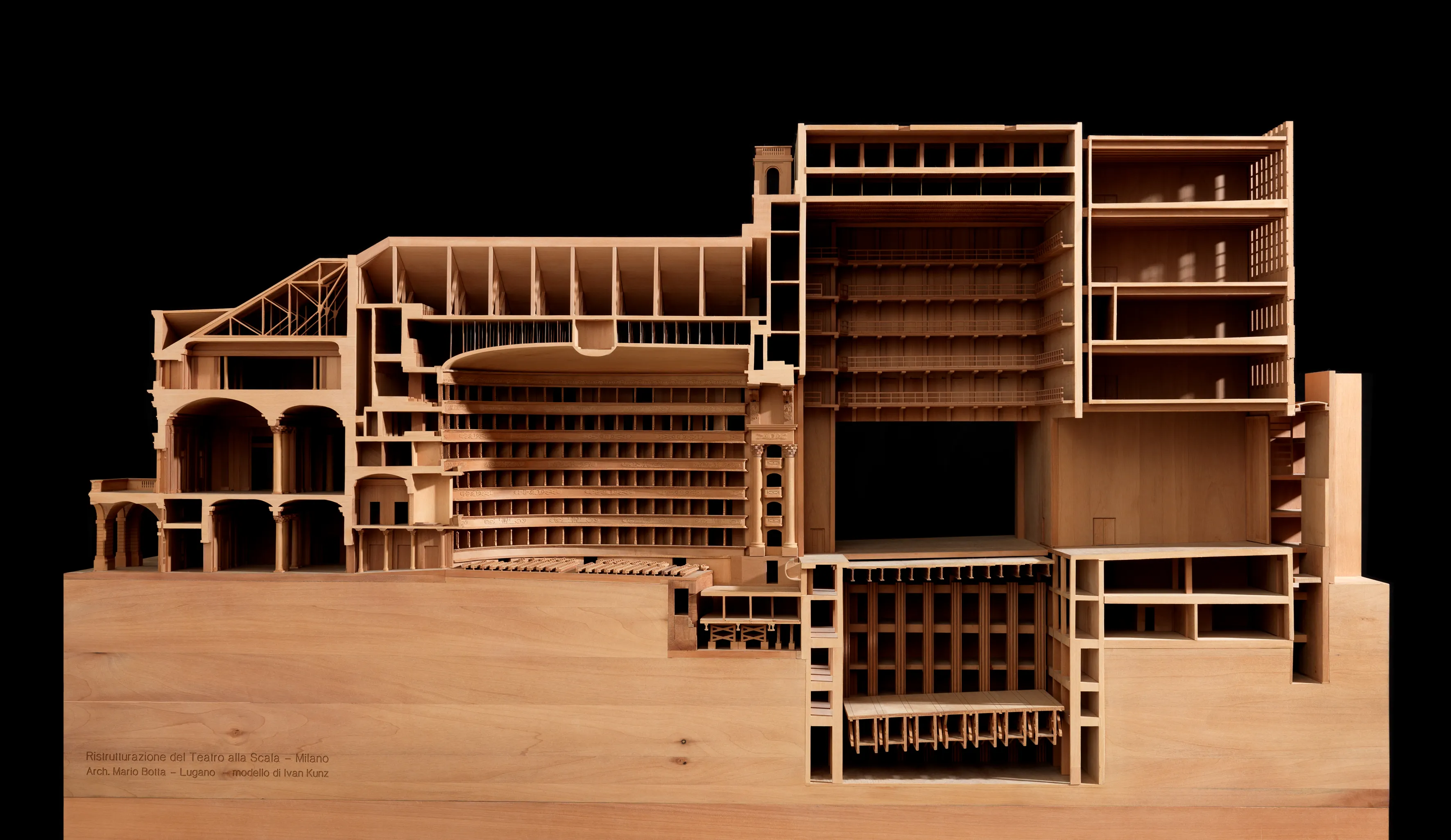 3D wooden model cross-section of the theatre