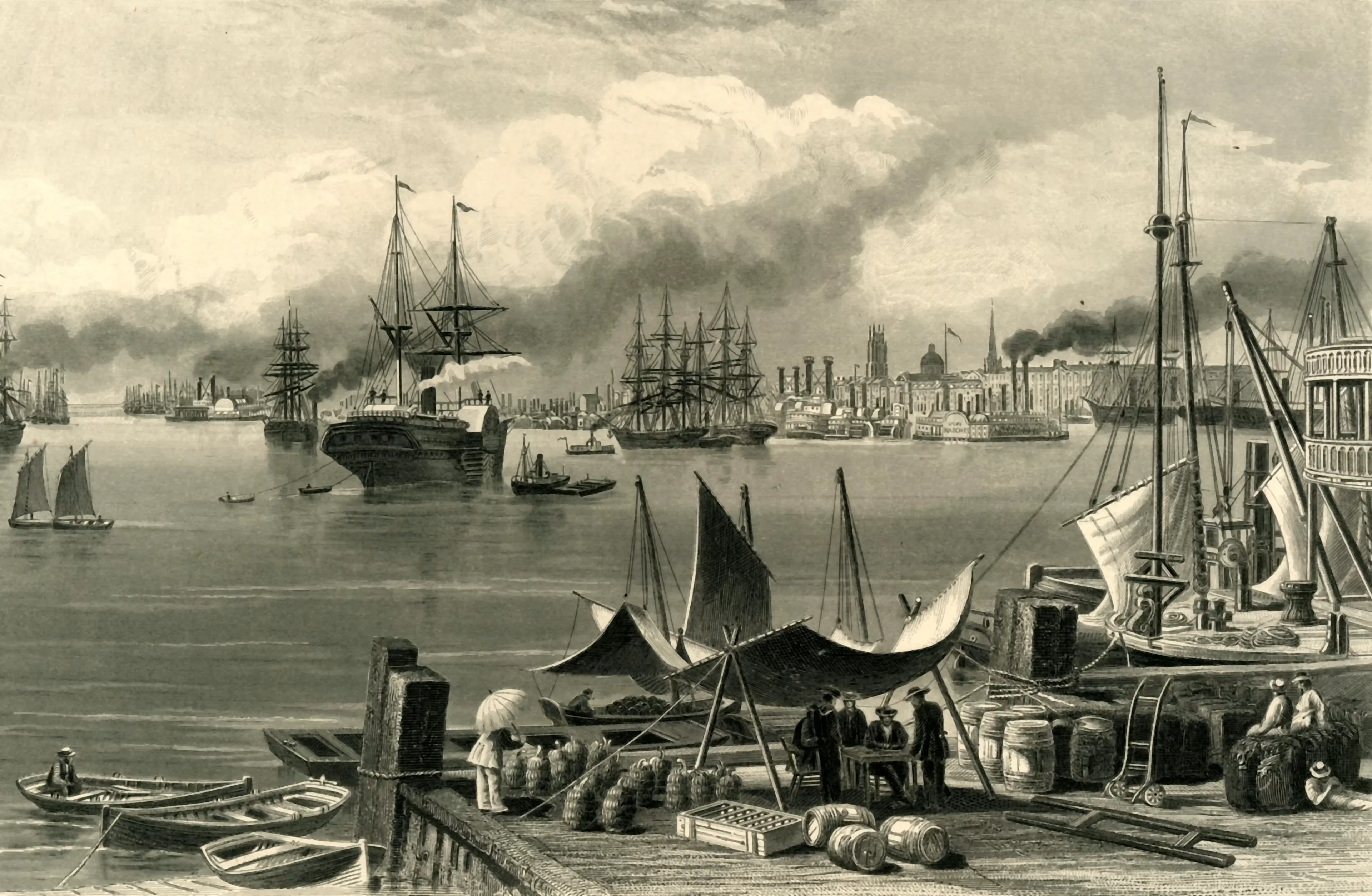 Historic illustration of the Mississippi River in the 19th century