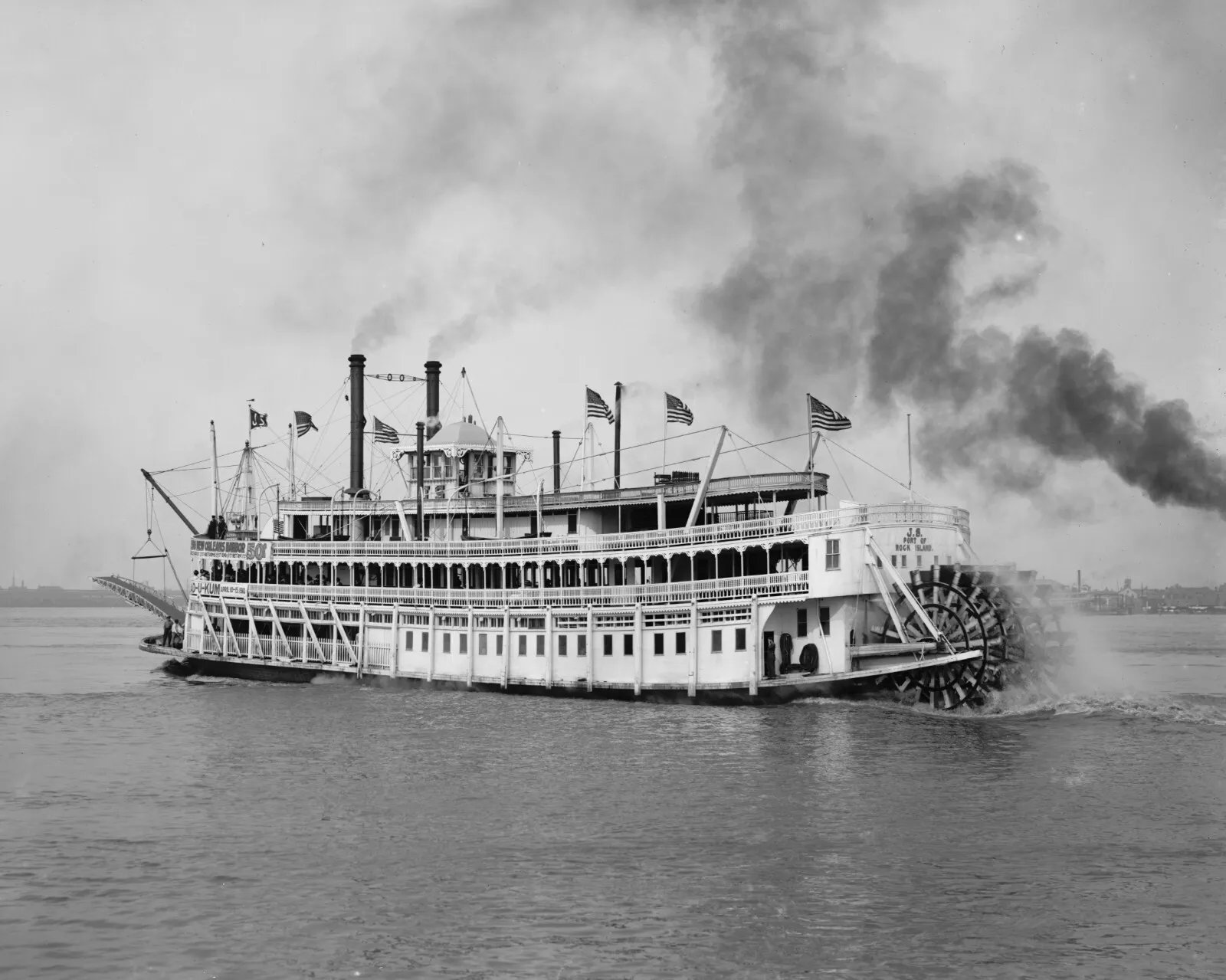 Early 20th-century paddlewheel steamboat in Louisiana