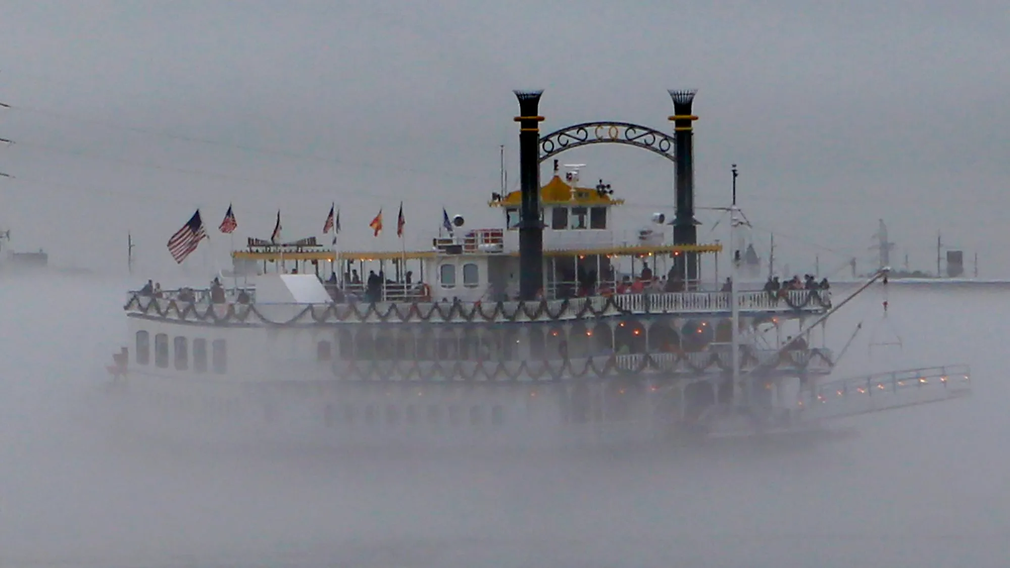 Mississippi river scene in misty morning light