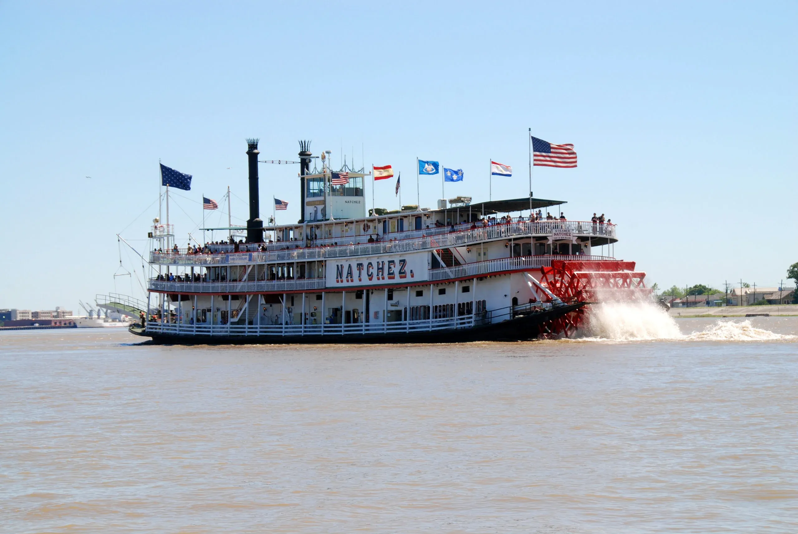 Classic New Orleans steamboat on the Mississippi River