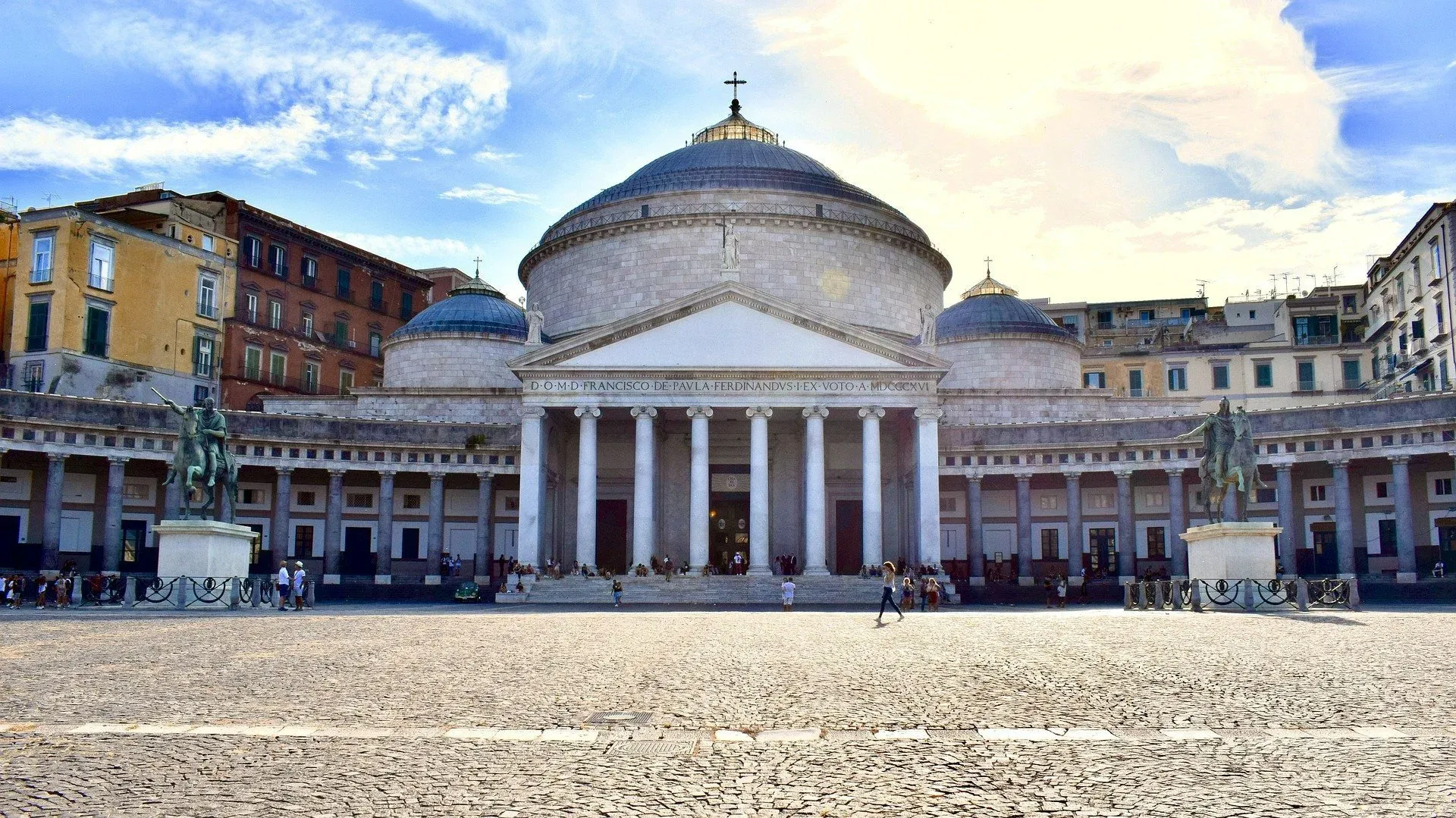 People in a historic square in Naples