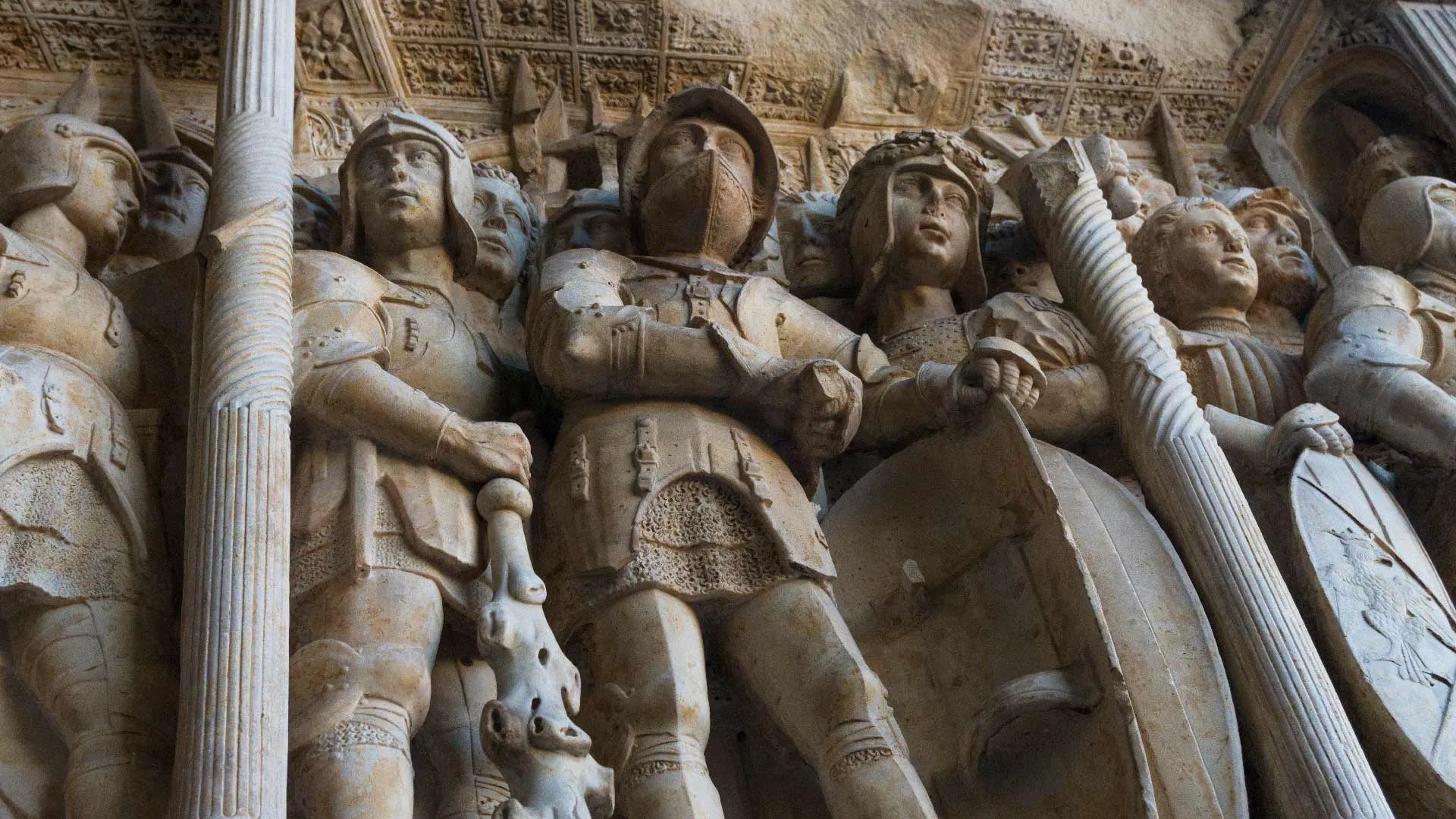 Soldiers high‑relief sculpture details at Castel Nuovo