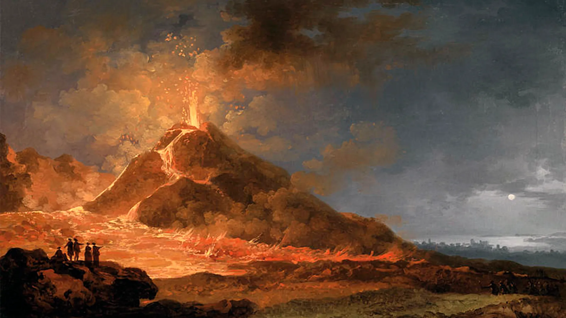Historic painting of lava flow during the 1631 Vesuvius eruption