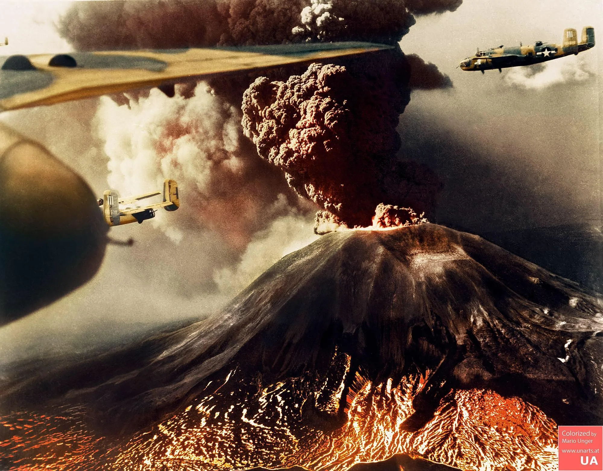 Aerial military photo of Vesuvius activity in 1944