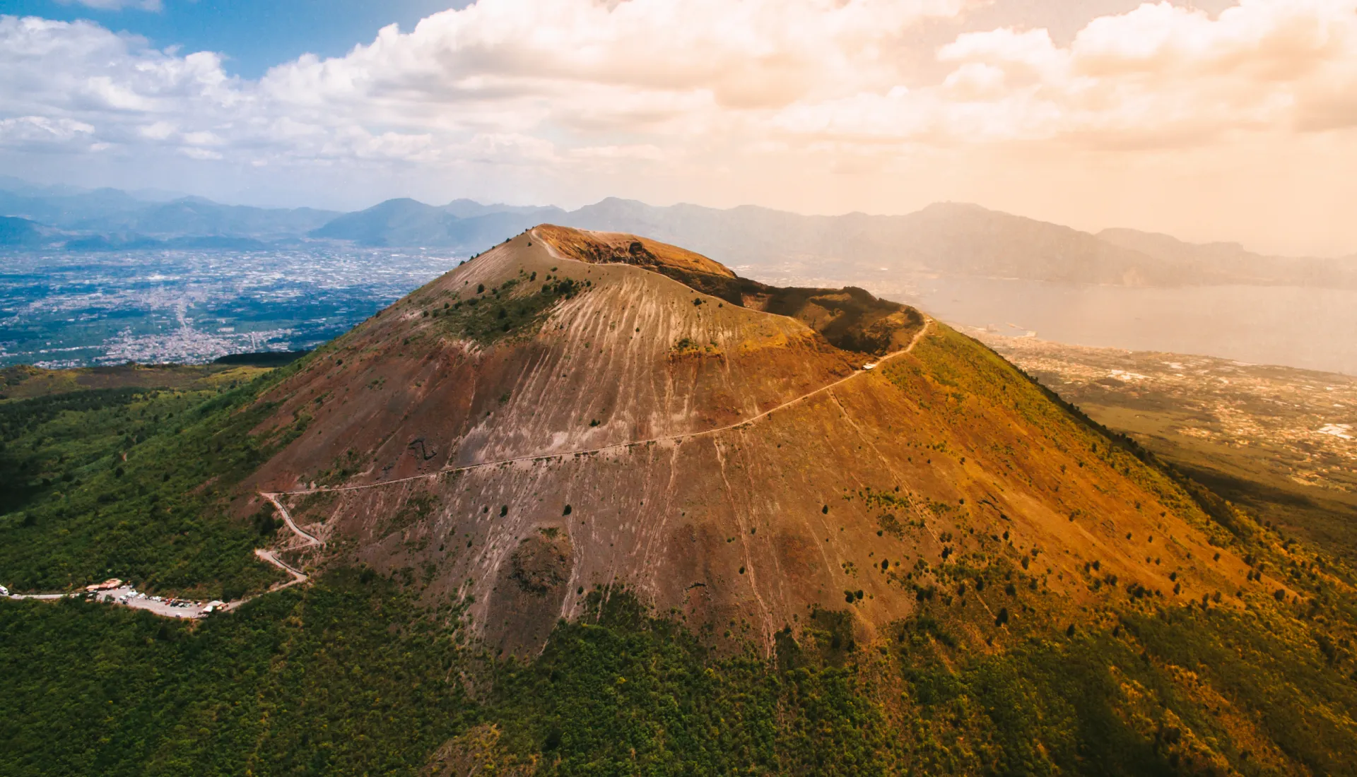 Aerial view of Mount Vesuvius and surrounding landscape