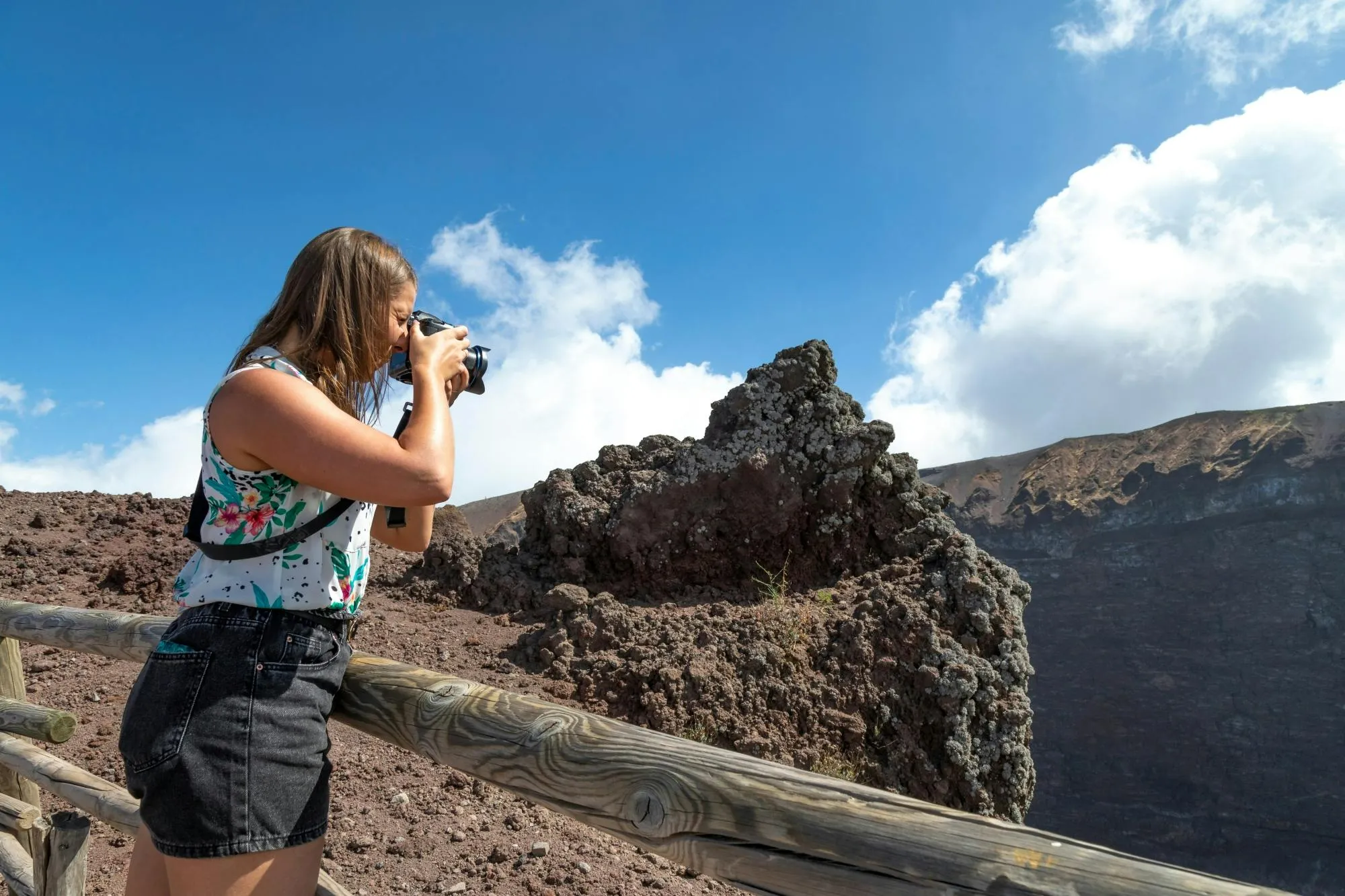 Visitors on a guided tour route on Mount Vesuvius