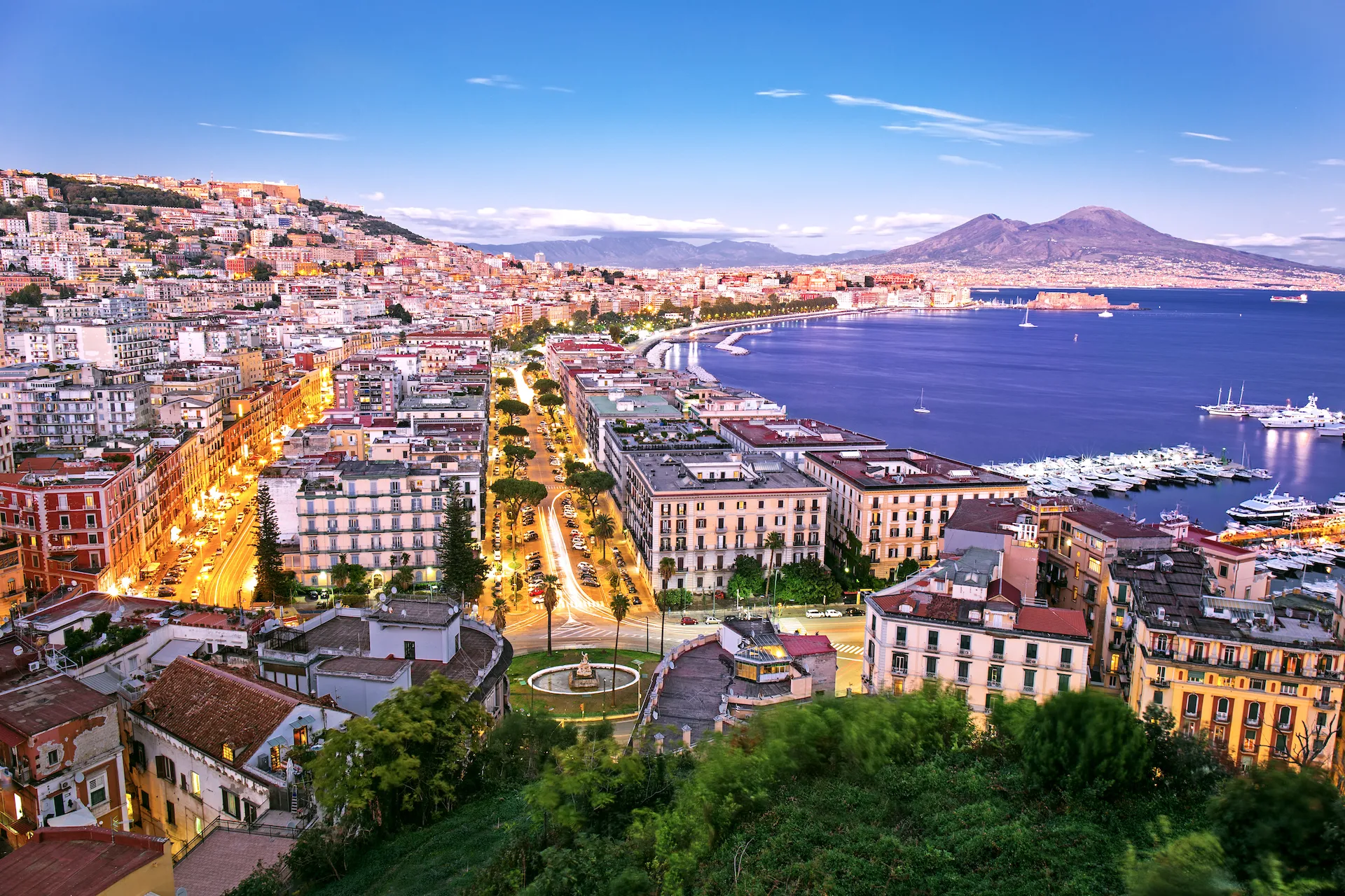 Naples city view with Mount Vesuvius in the background