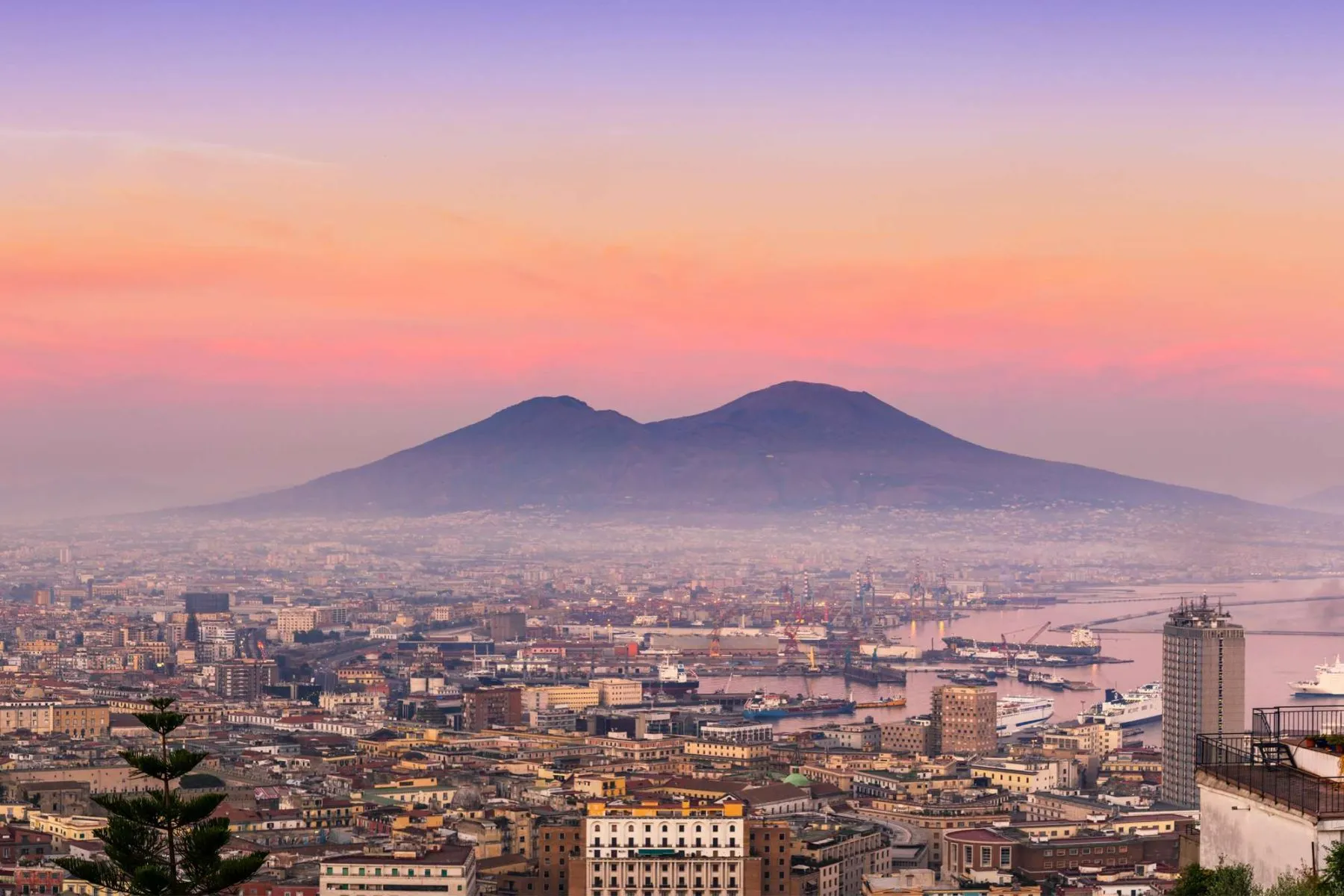 Mount Vesuvius at dawn above the Bay of Naples