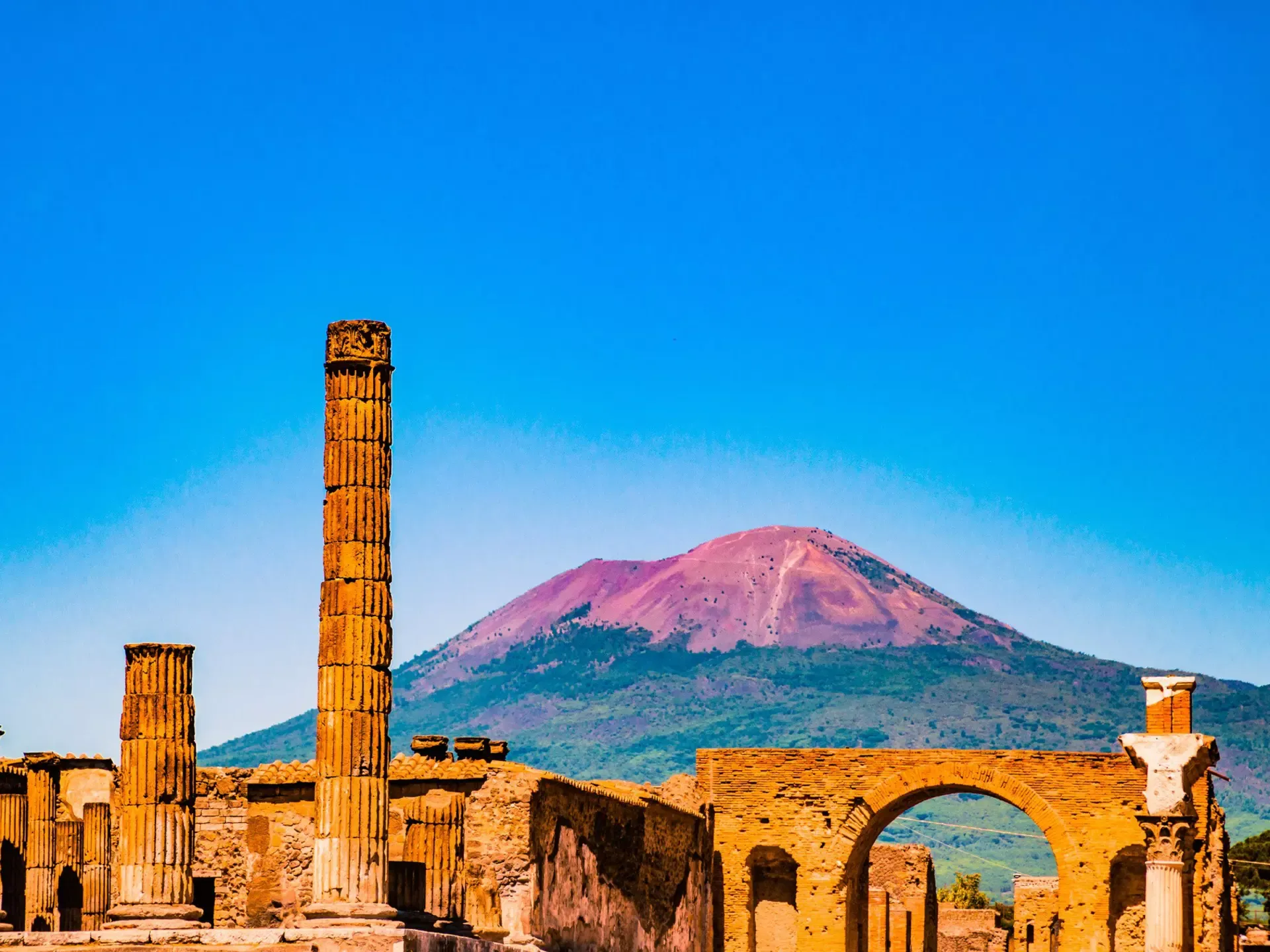 View of Mount Vesuvius from the Pompeii area