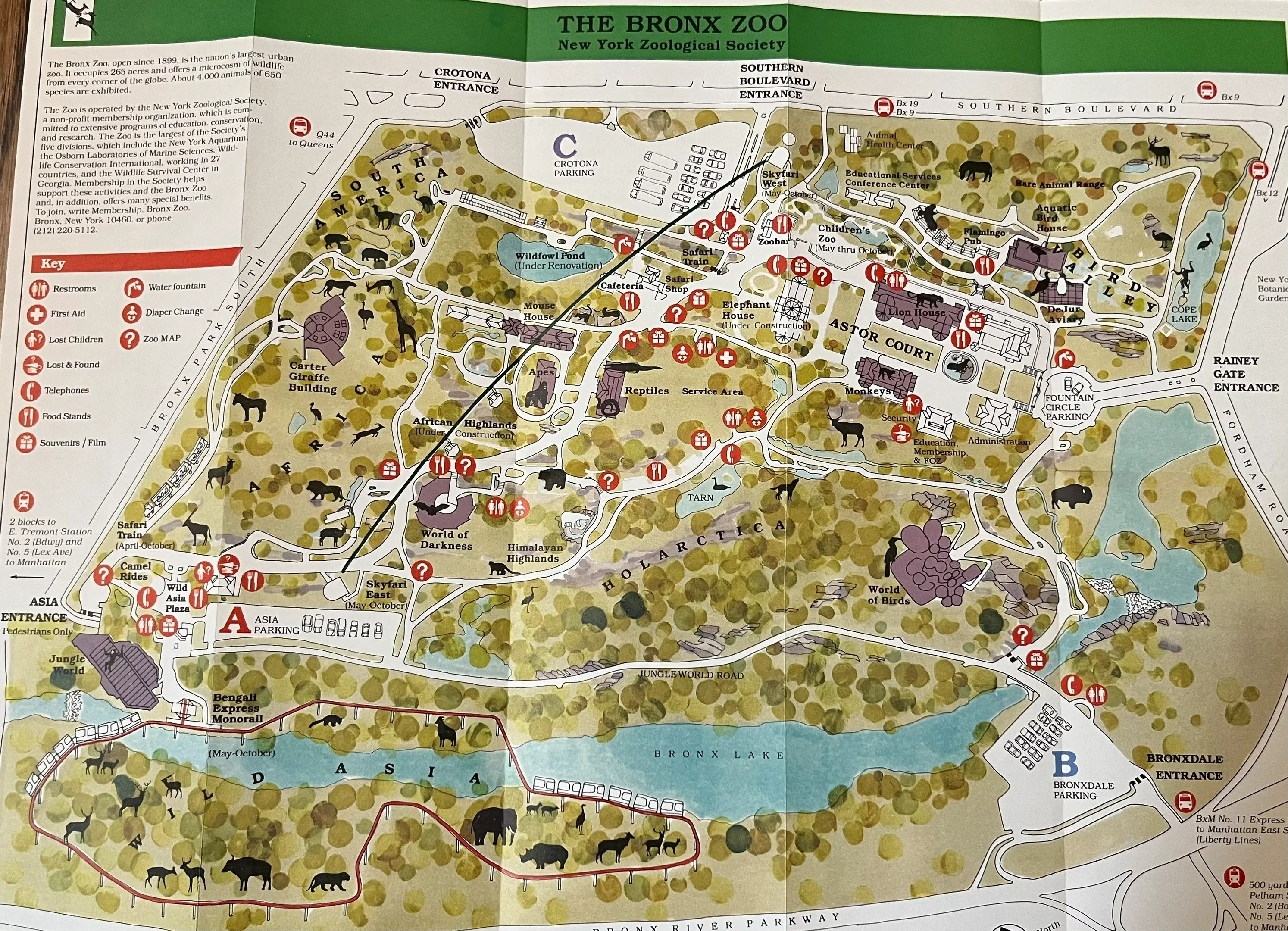 Bronx Zoo map, 1988
