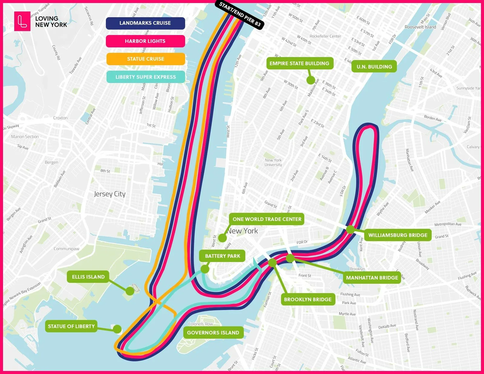 Map of Circle Line cruise routes in New York