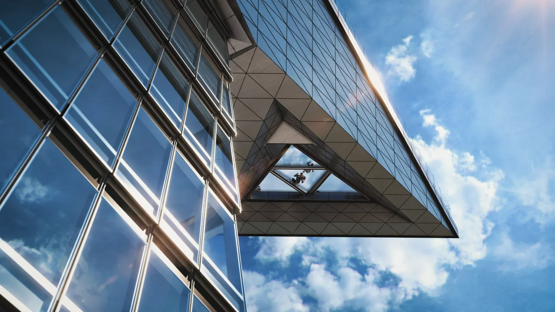 Looking down through Edge NYC glass floor to the street