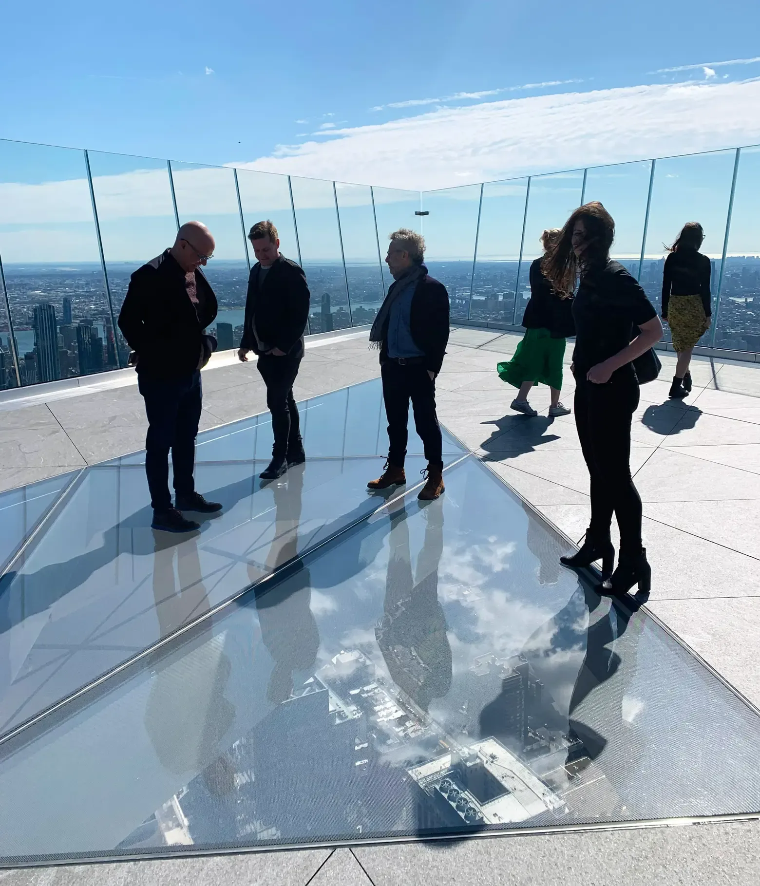 Looking down through Edge glass floor