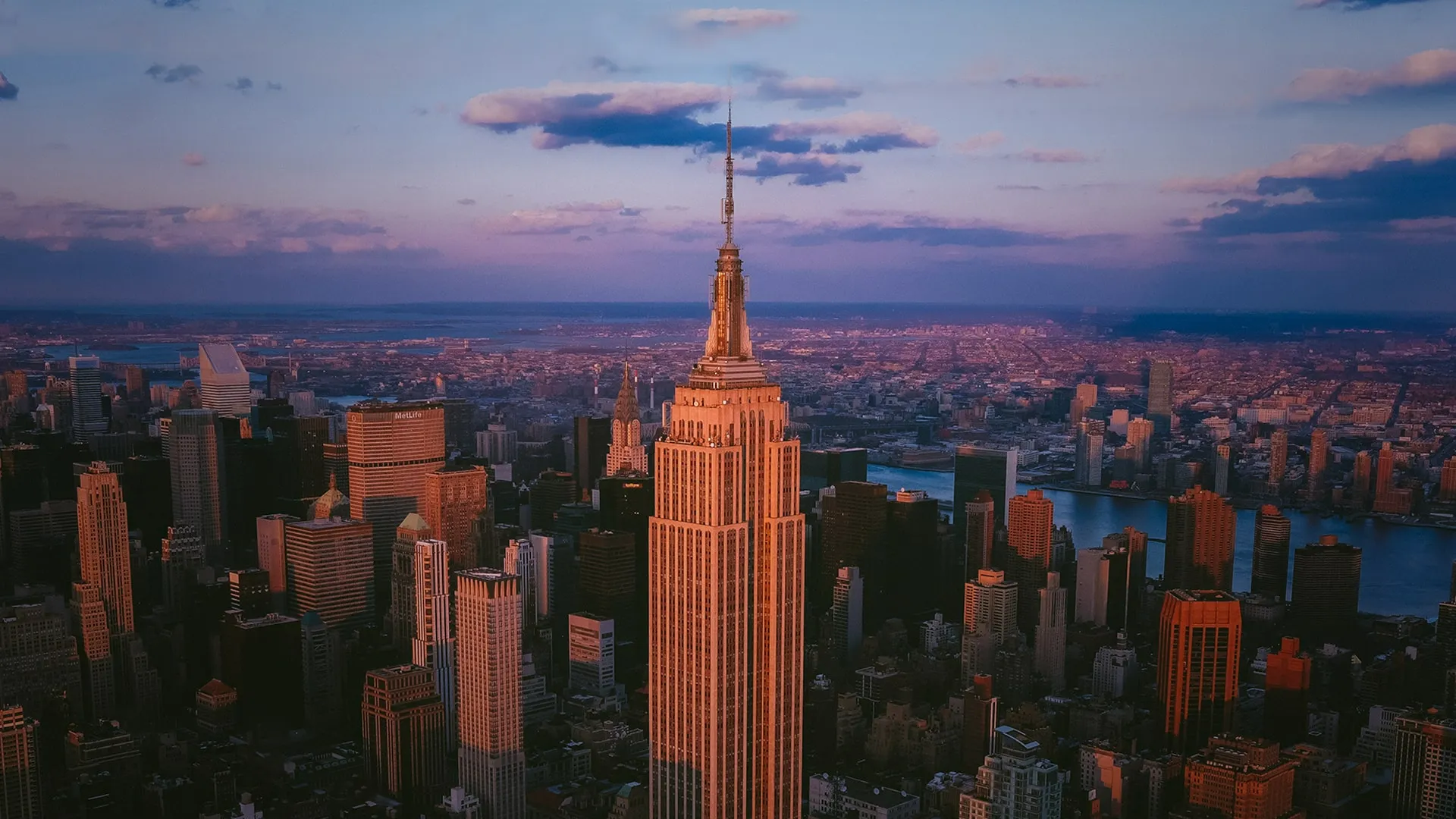 Empire State Building aerial view at sunset