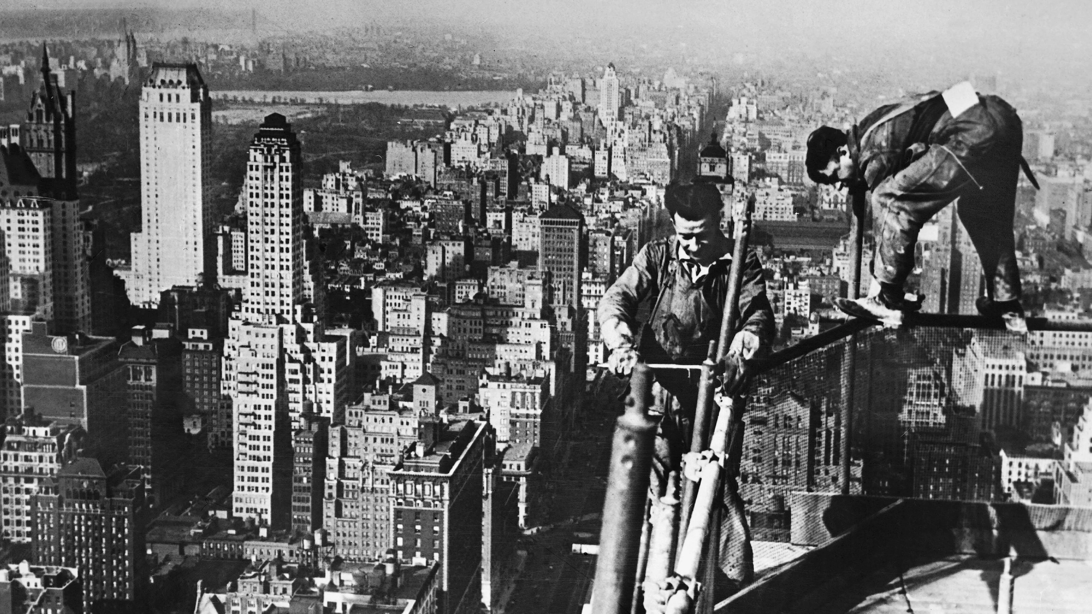 Workers atop the building in 1929
