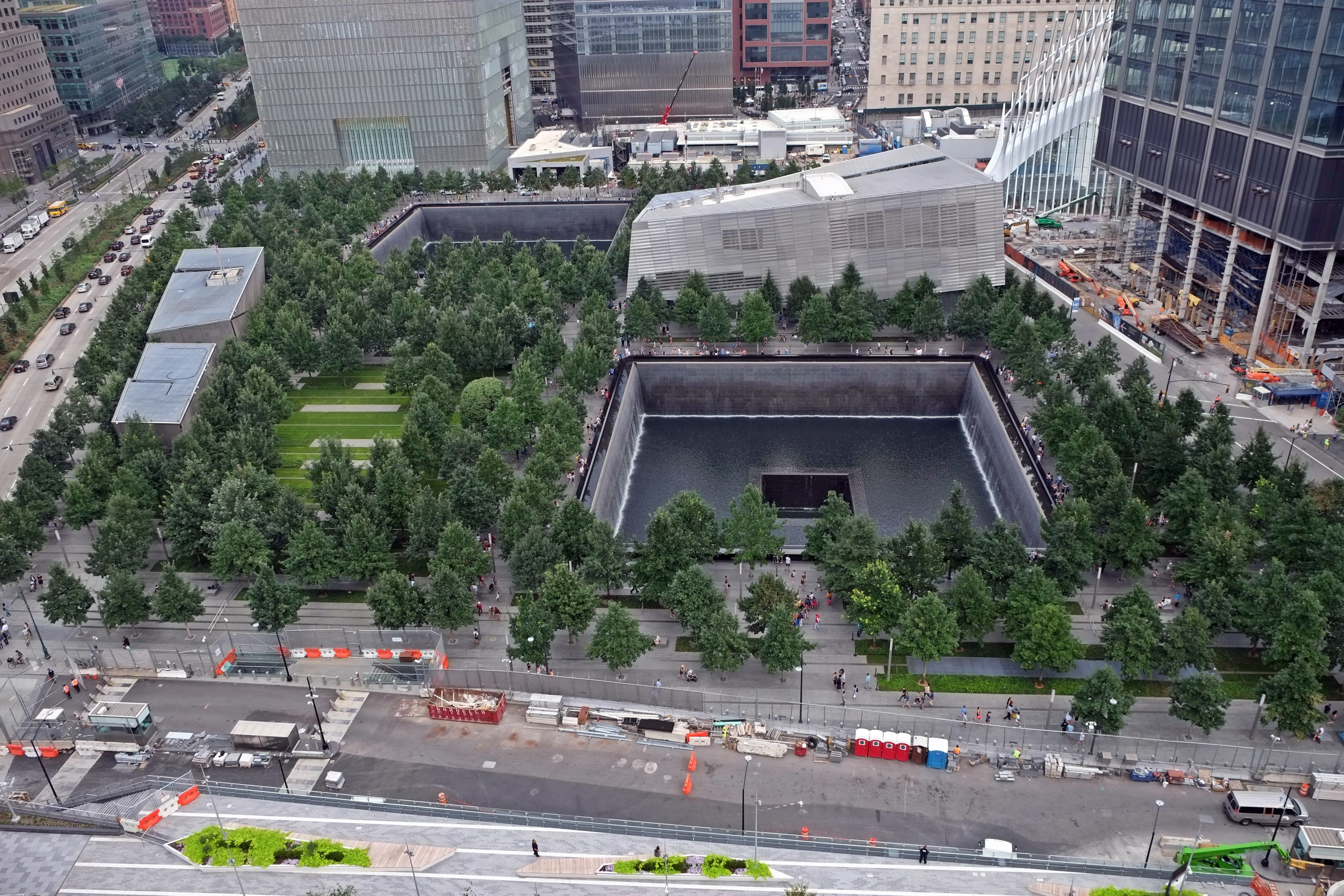 Aerial view of the 9/11 Memorial