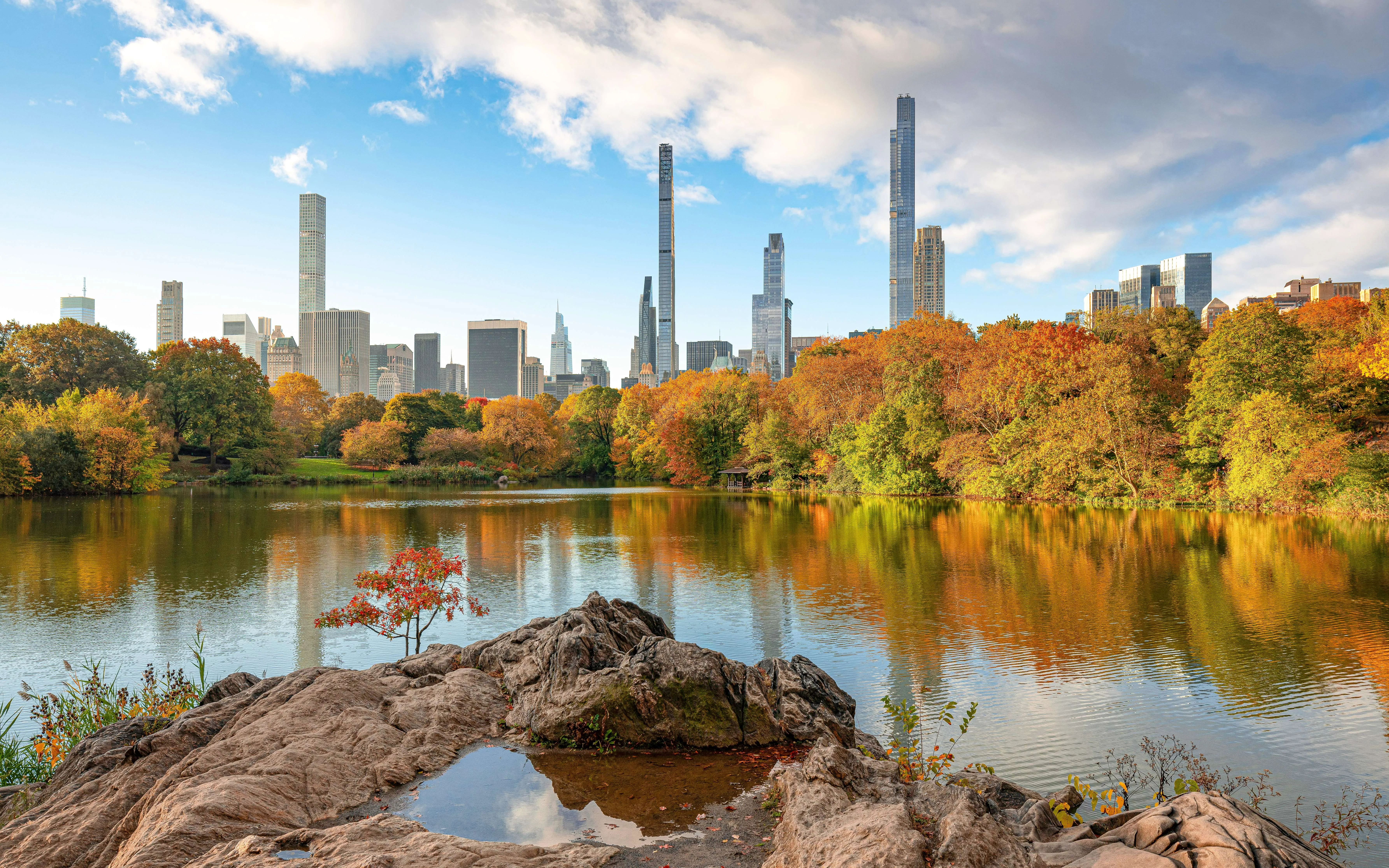 Central Park lake with city backdrop