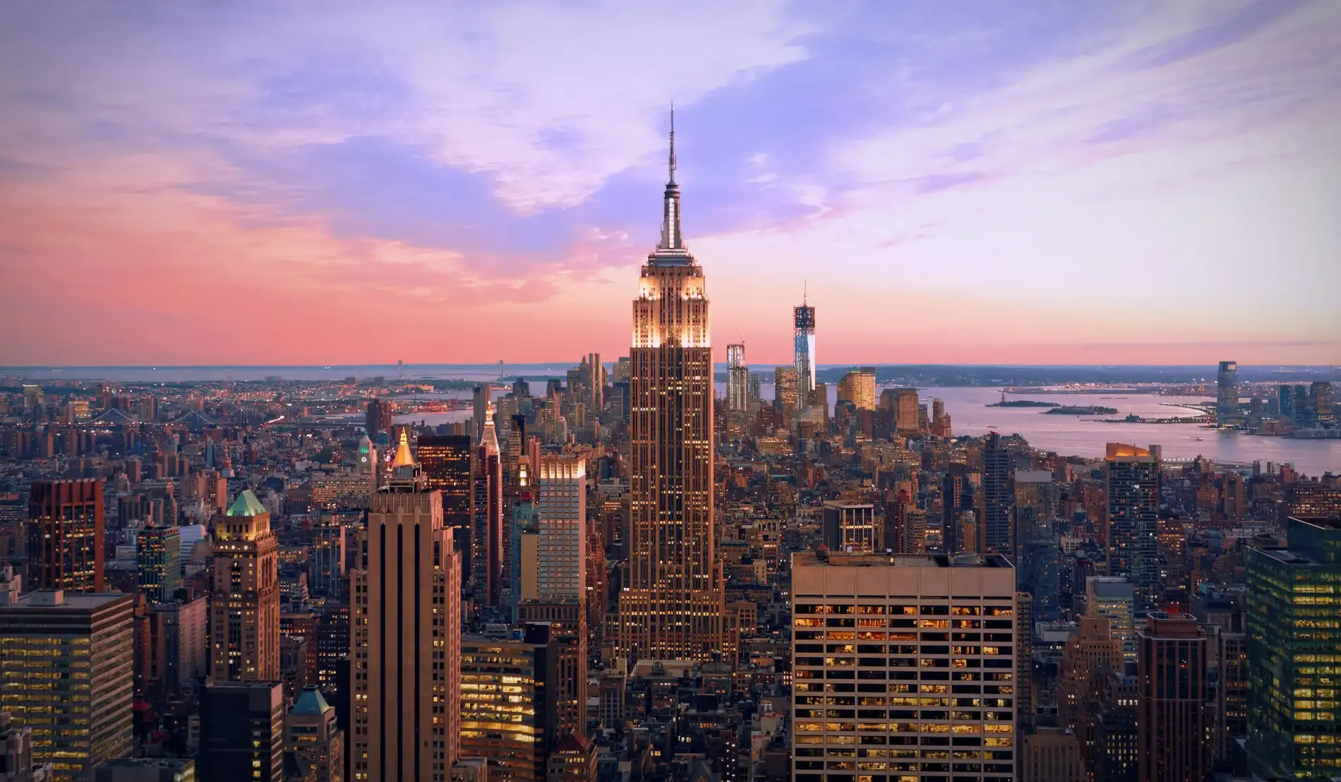 New York City skyline at sunset