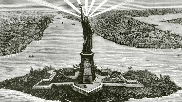 Historic lithograph of the Statue of Liberty