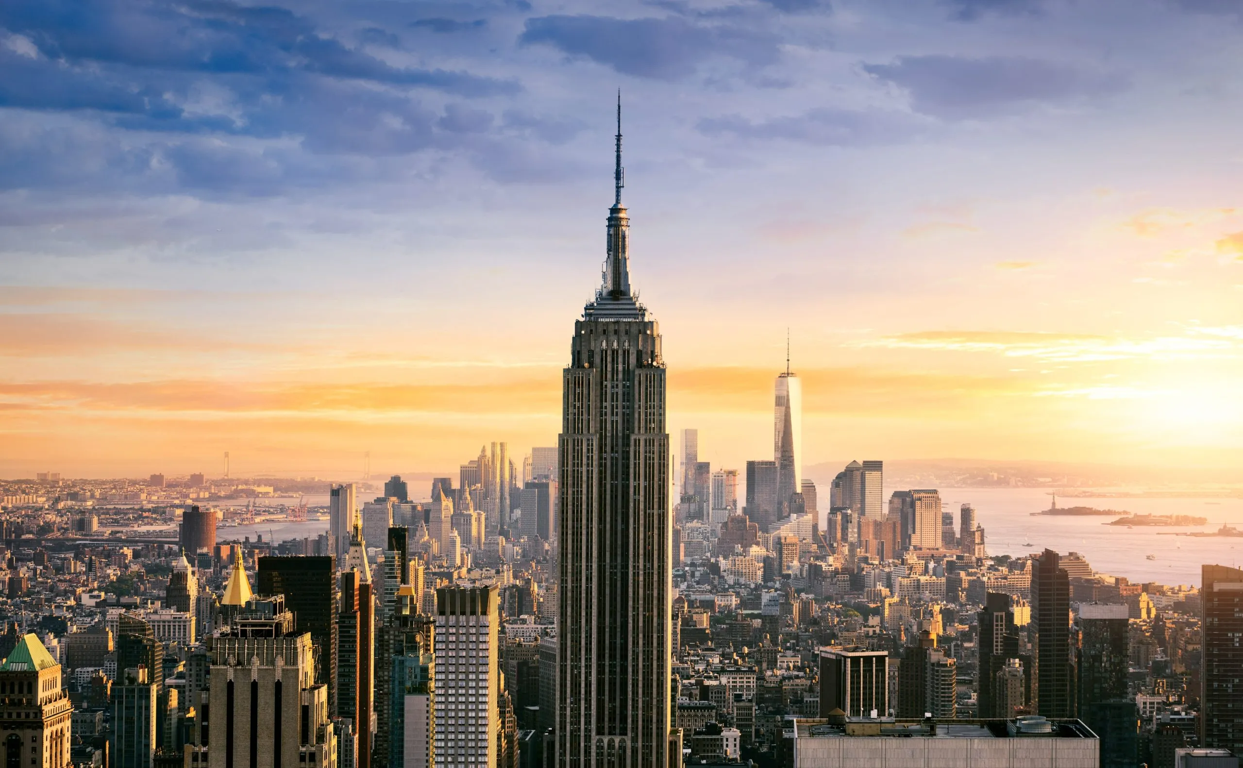 Empire State Building view at sunset from Top of the Rock