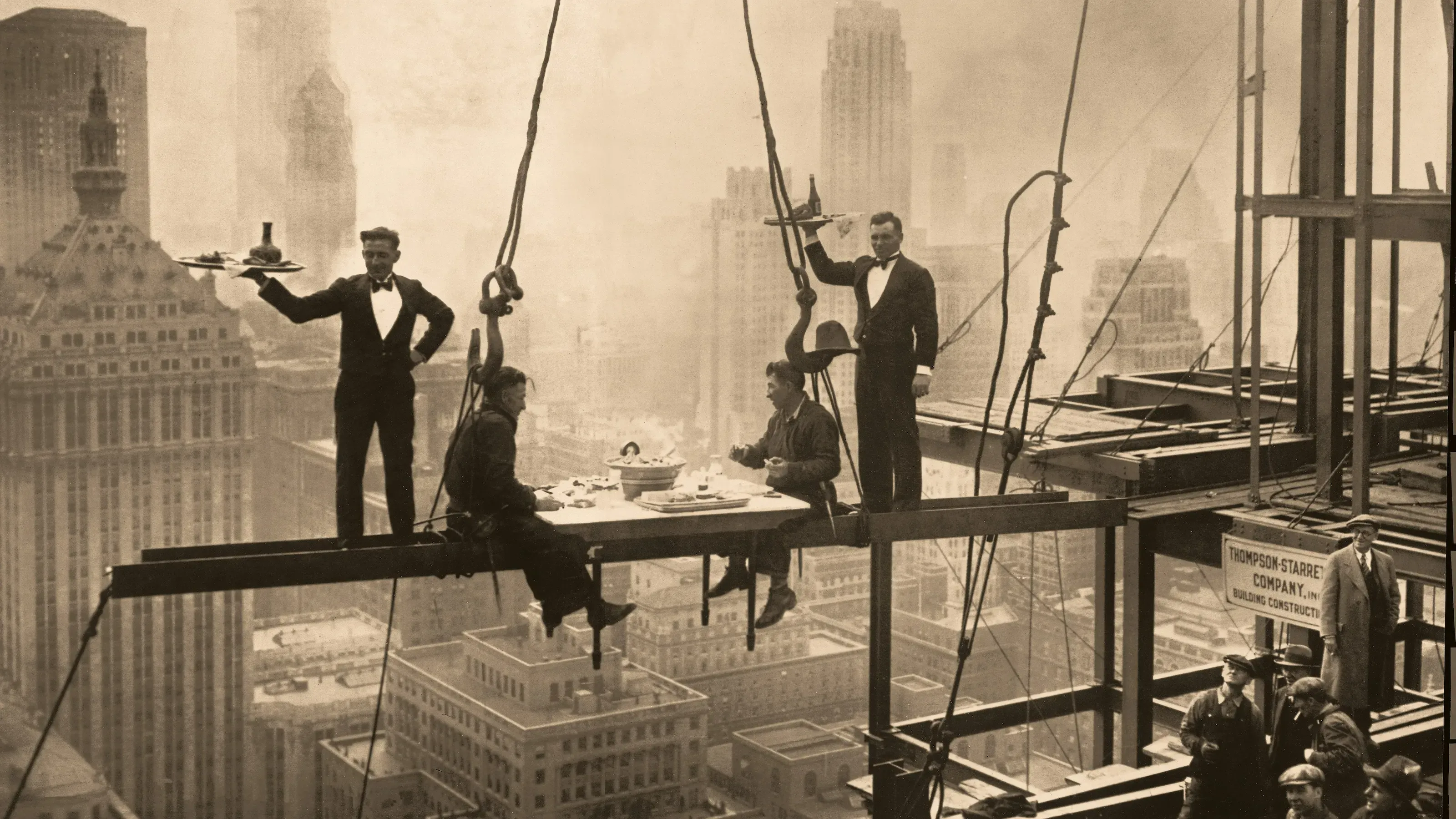 Workers at altitude during Rockefeller Center era