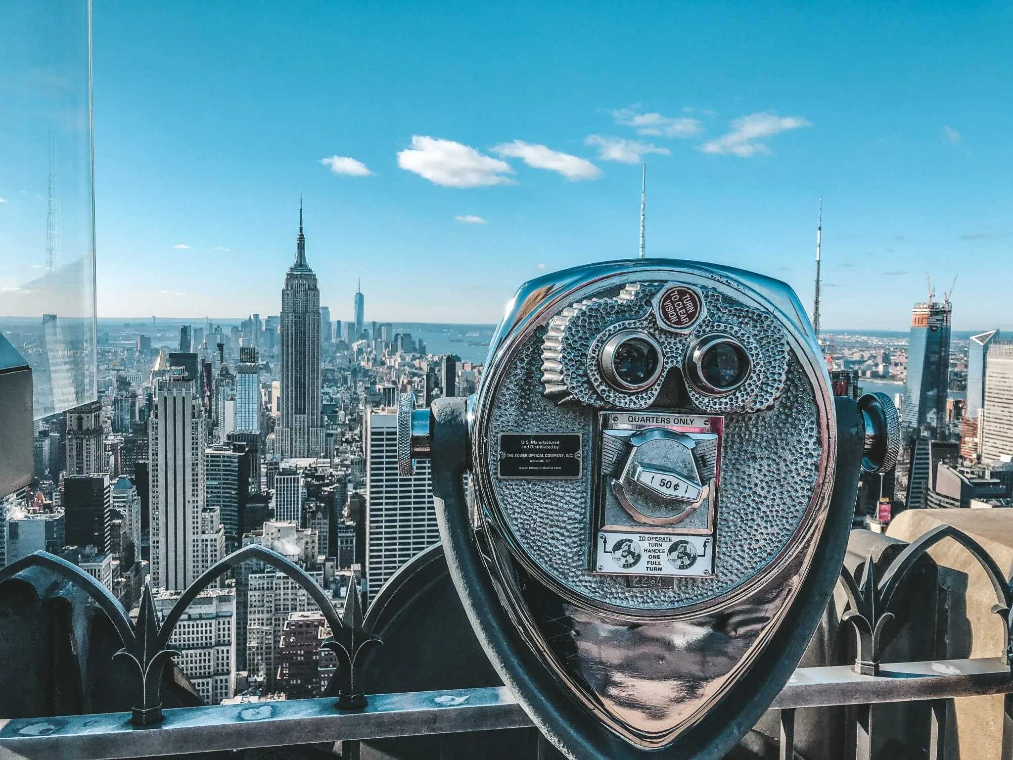 Binoculars on the deck with skyline behind