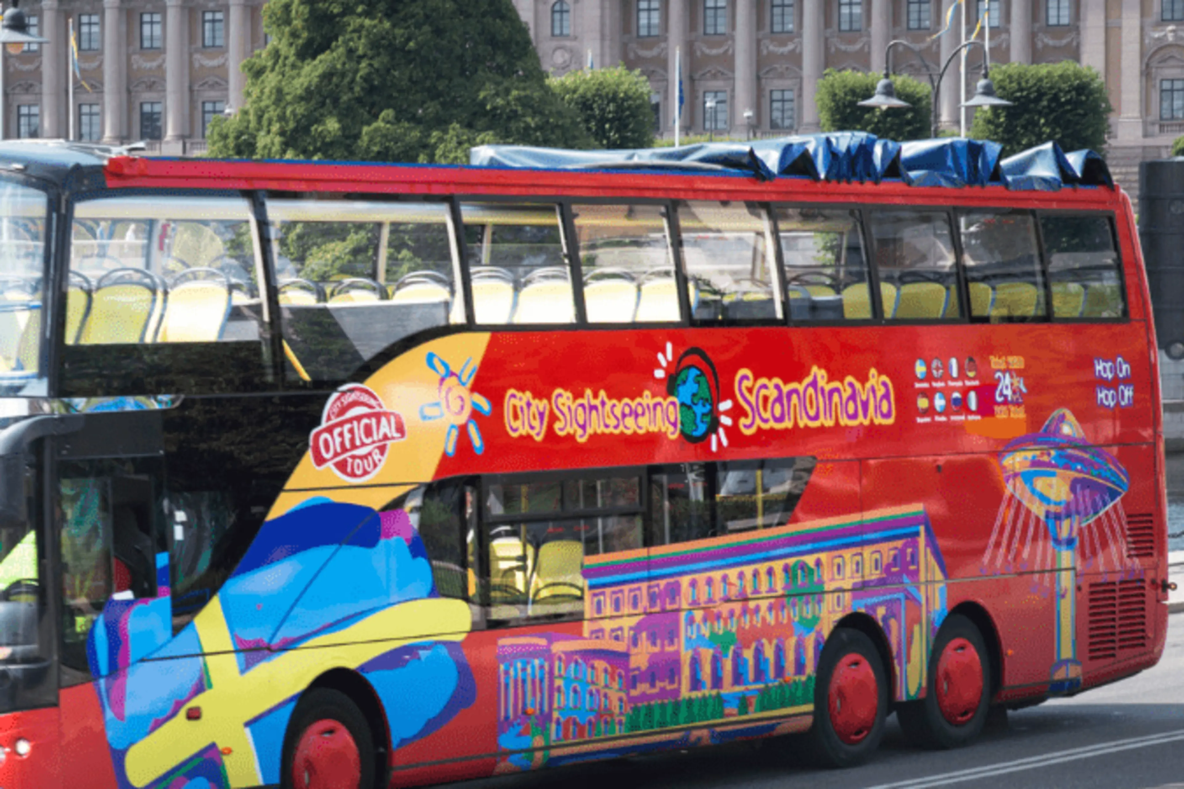 Sightseeing bus at a stop