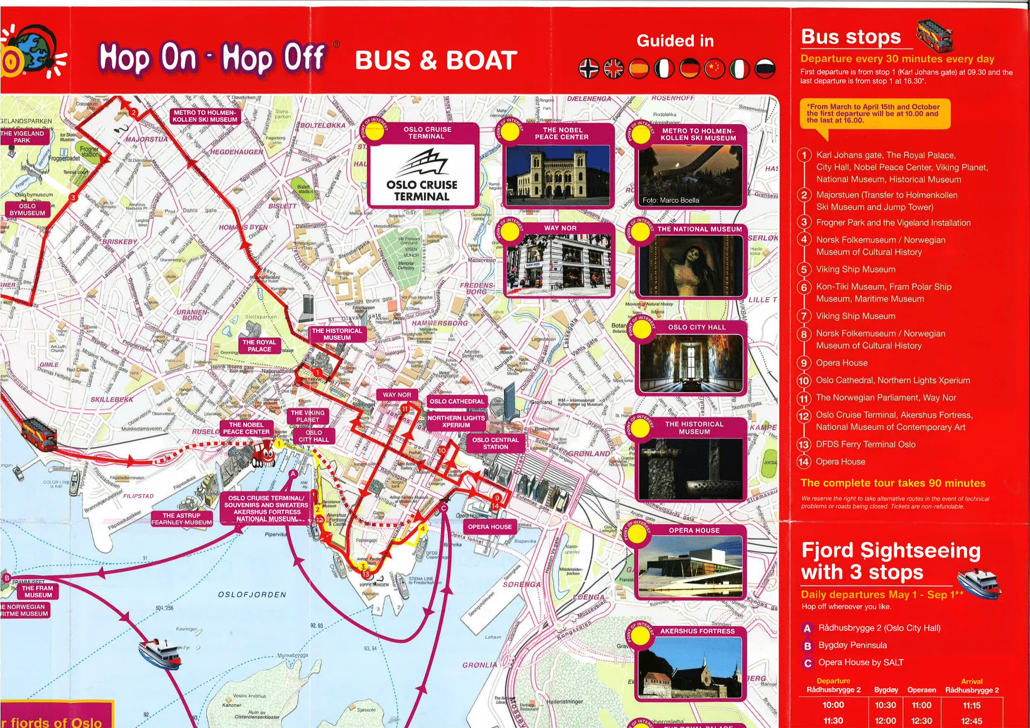 Map of Oslo hop-on hop-off sightseeing routes and stops