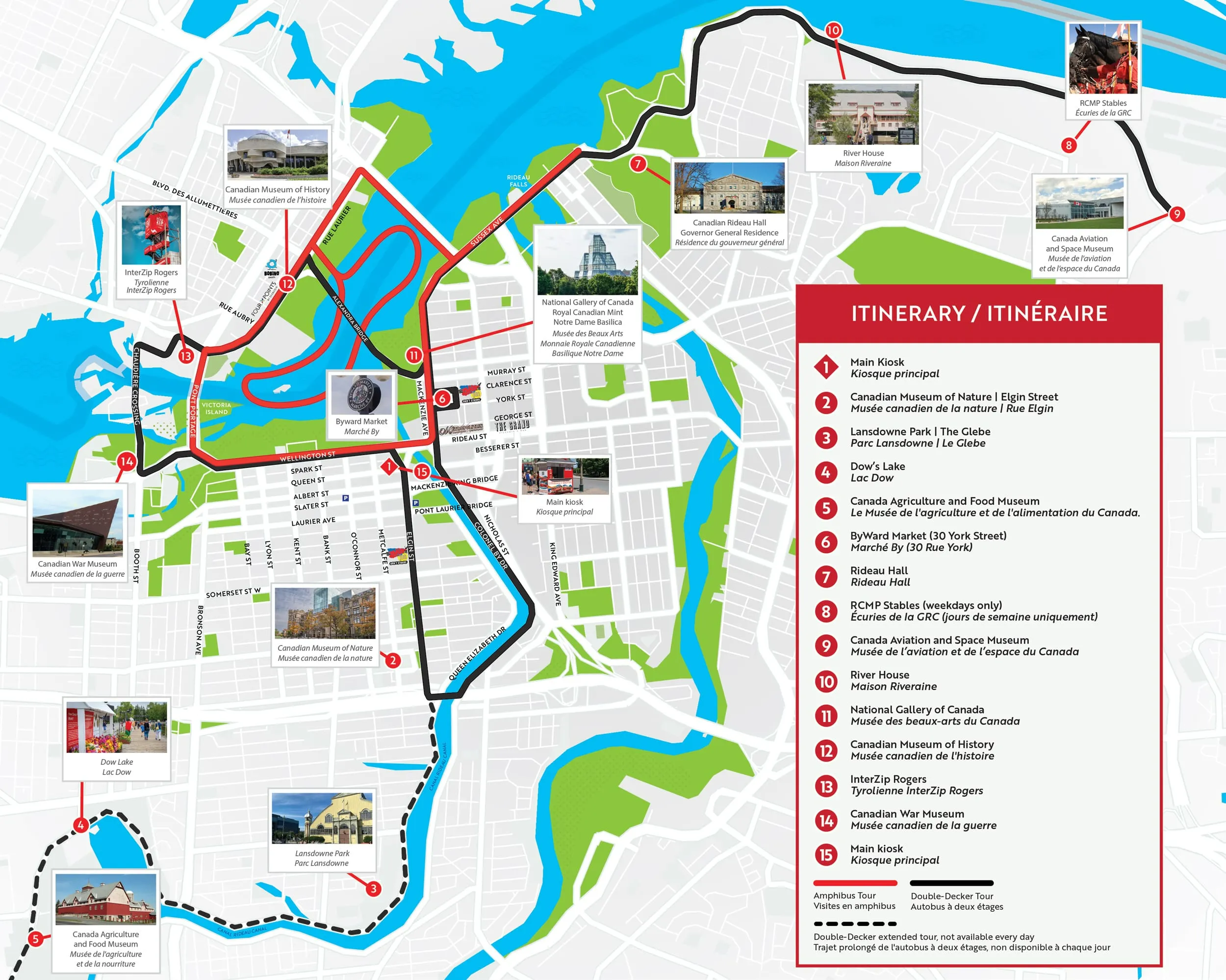 Ottawa sightseeing route map for planning