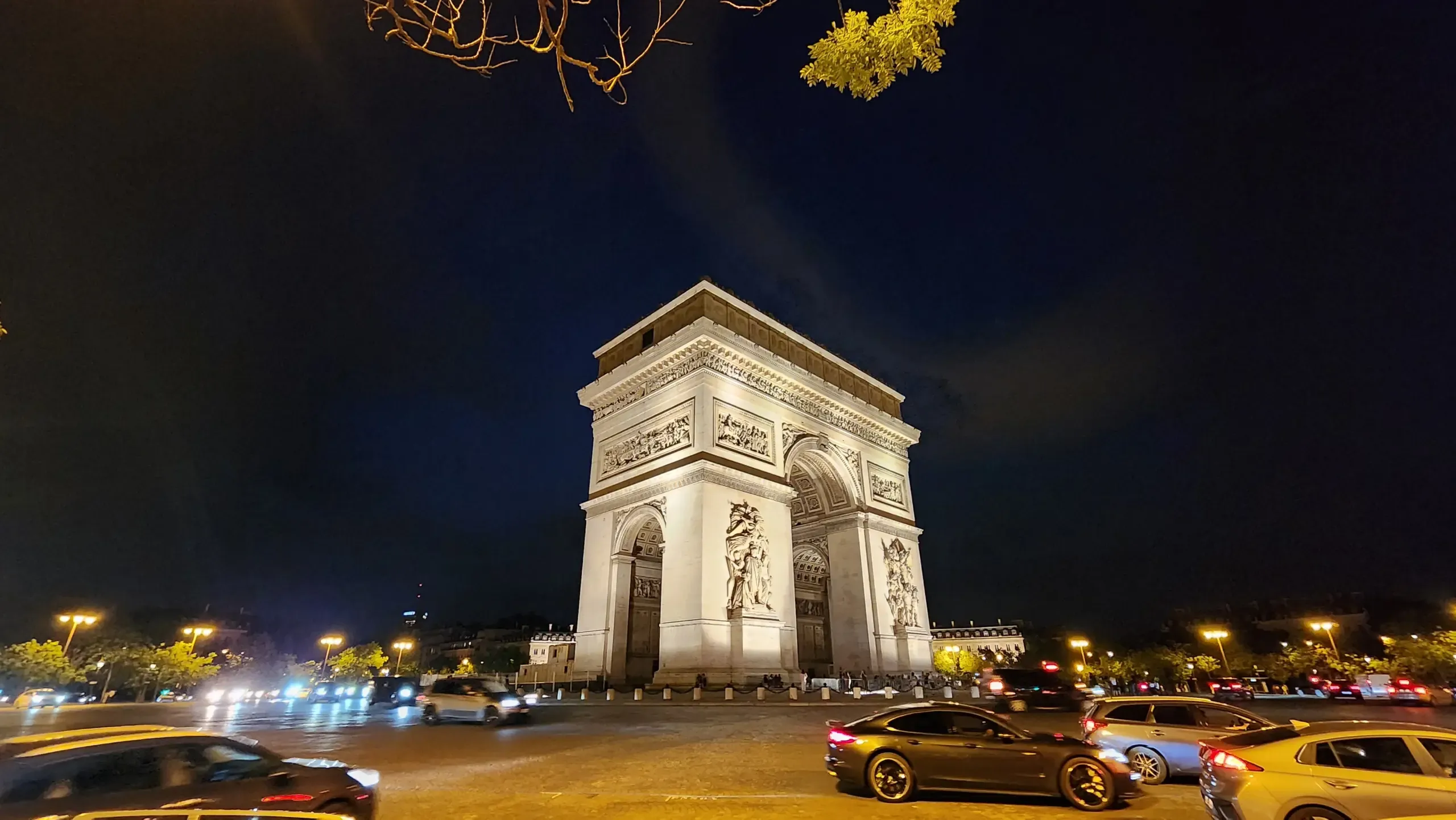 Night view beneath the Arc at dusk
