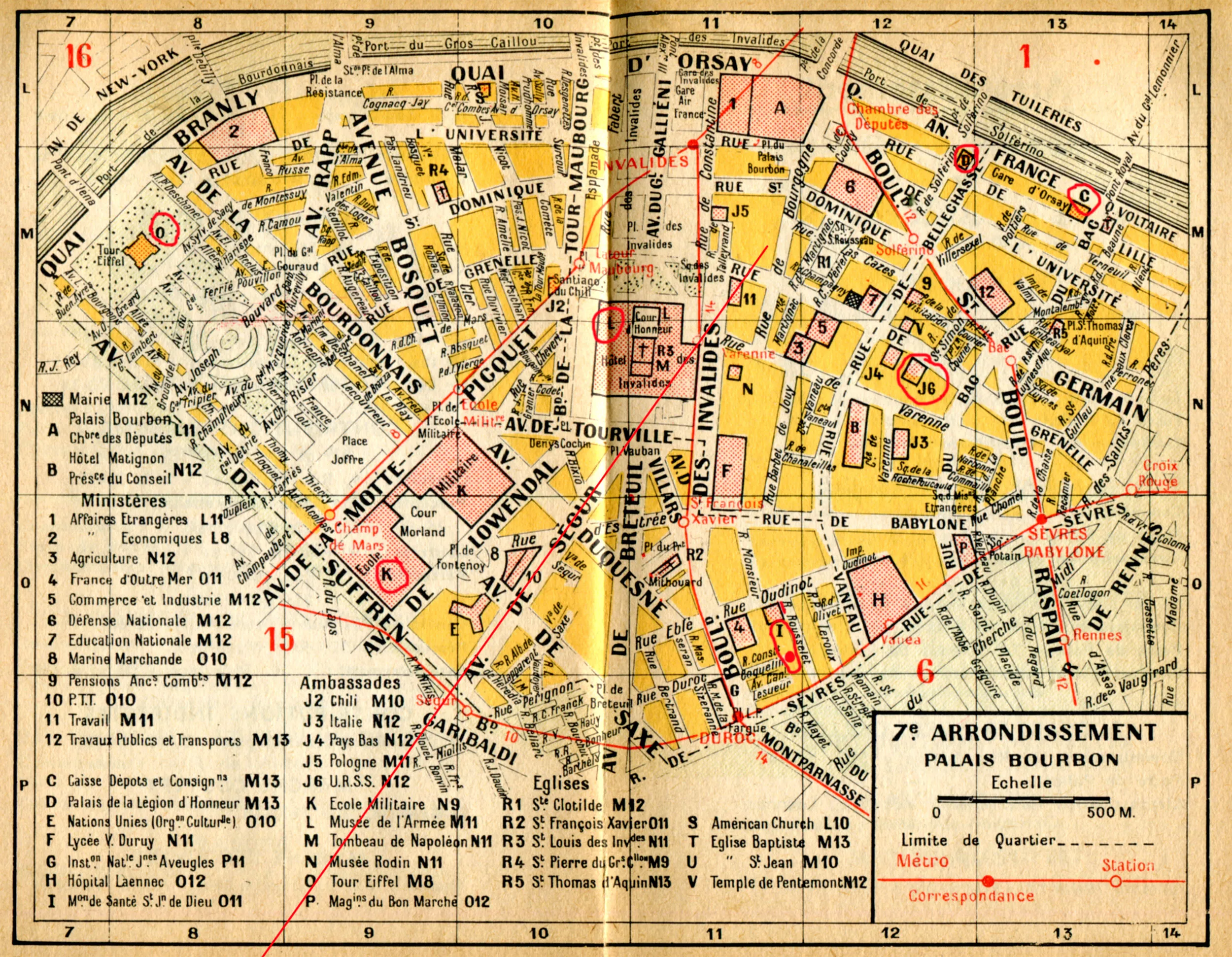 1940 Paris Map Showing Les Invalides