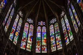 Glowing stained glass in the apse of Saint-Denis