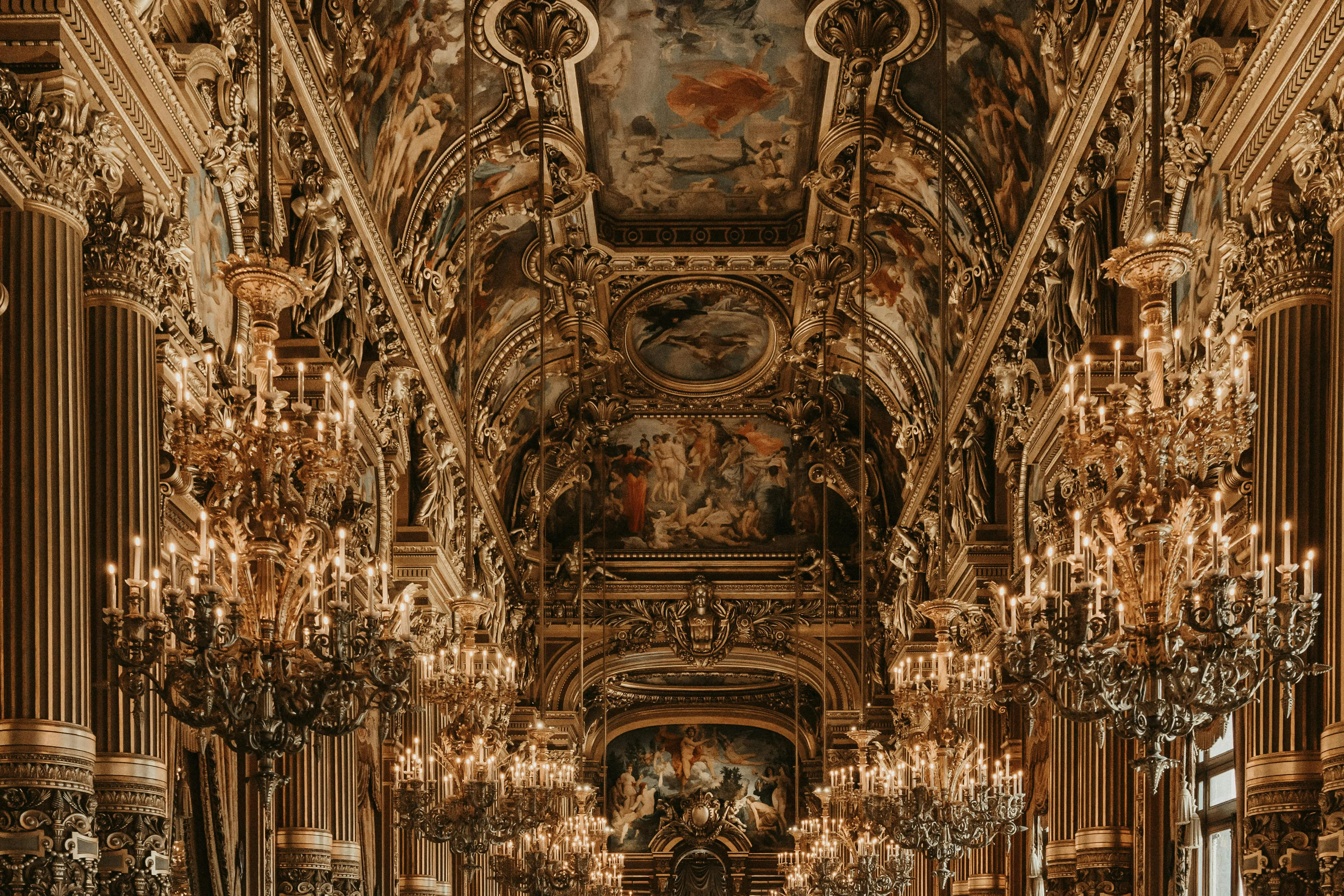 Decorated corridor ceiling at Palais Garnier