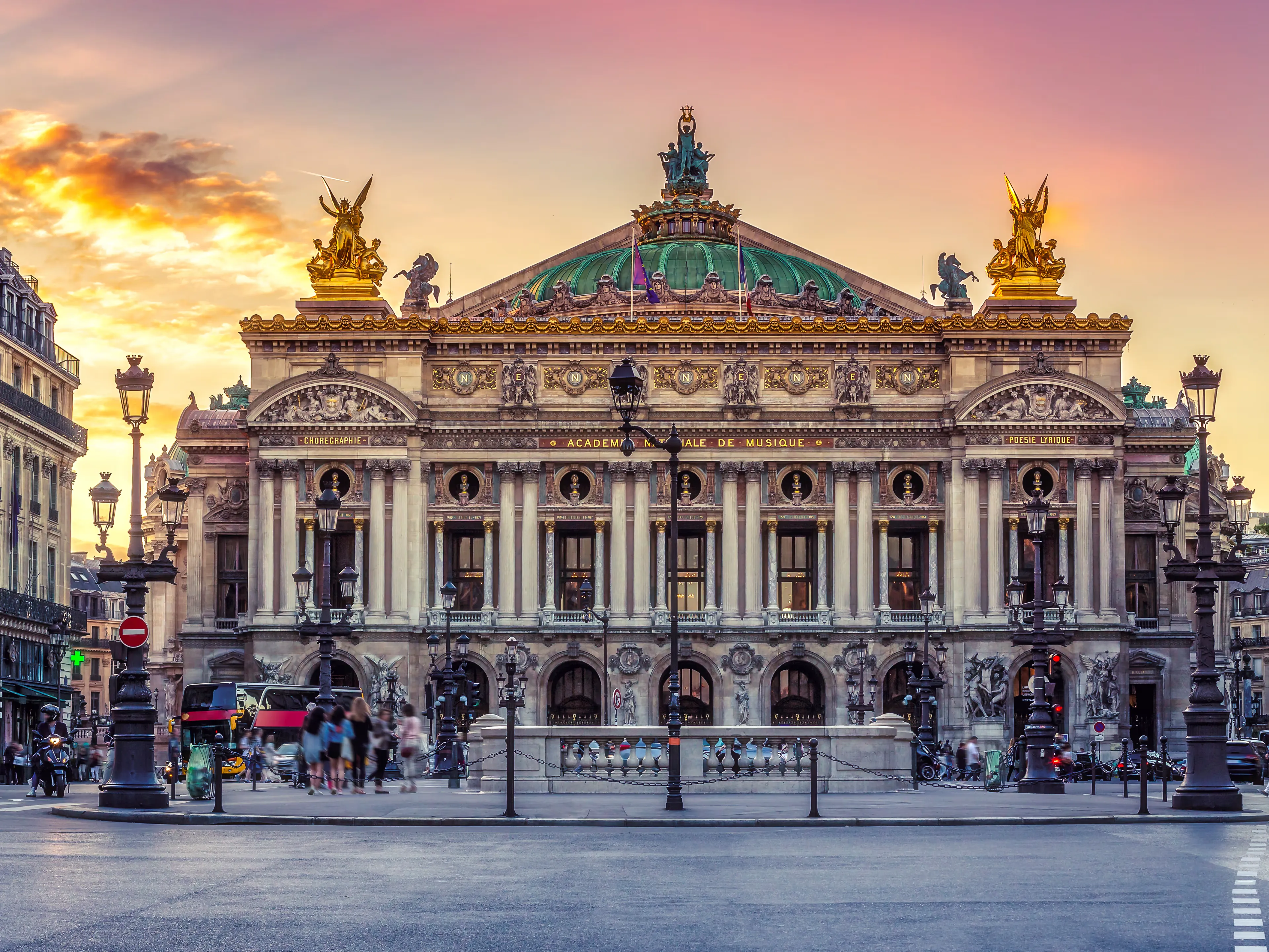 Palais Garnier facade at sunrise