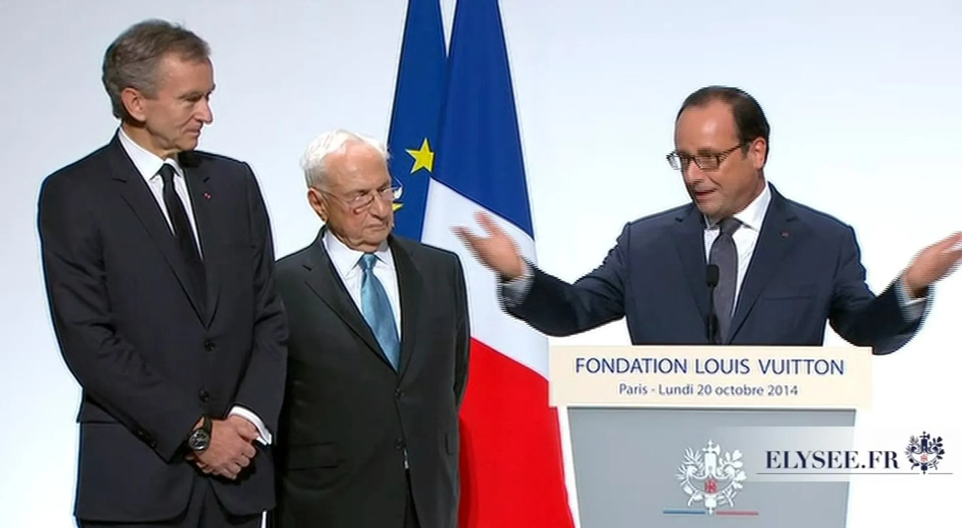Fondation inauguration with Arnault, Gehry, Hollande