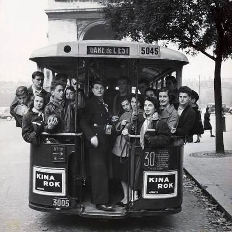 1960 first bus tour full of people