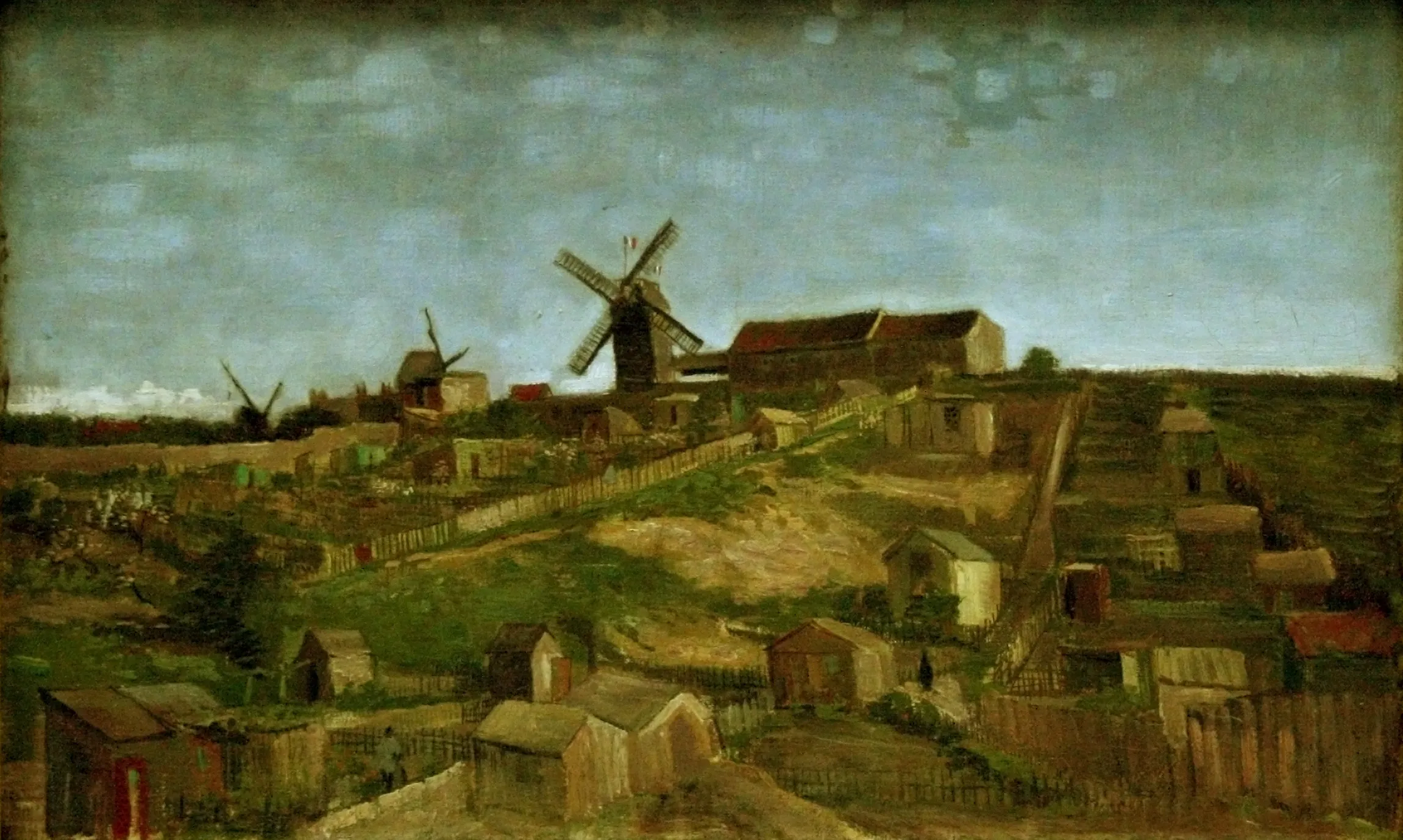 Historic painting of Montmartre's hill and windmills in the 1600s