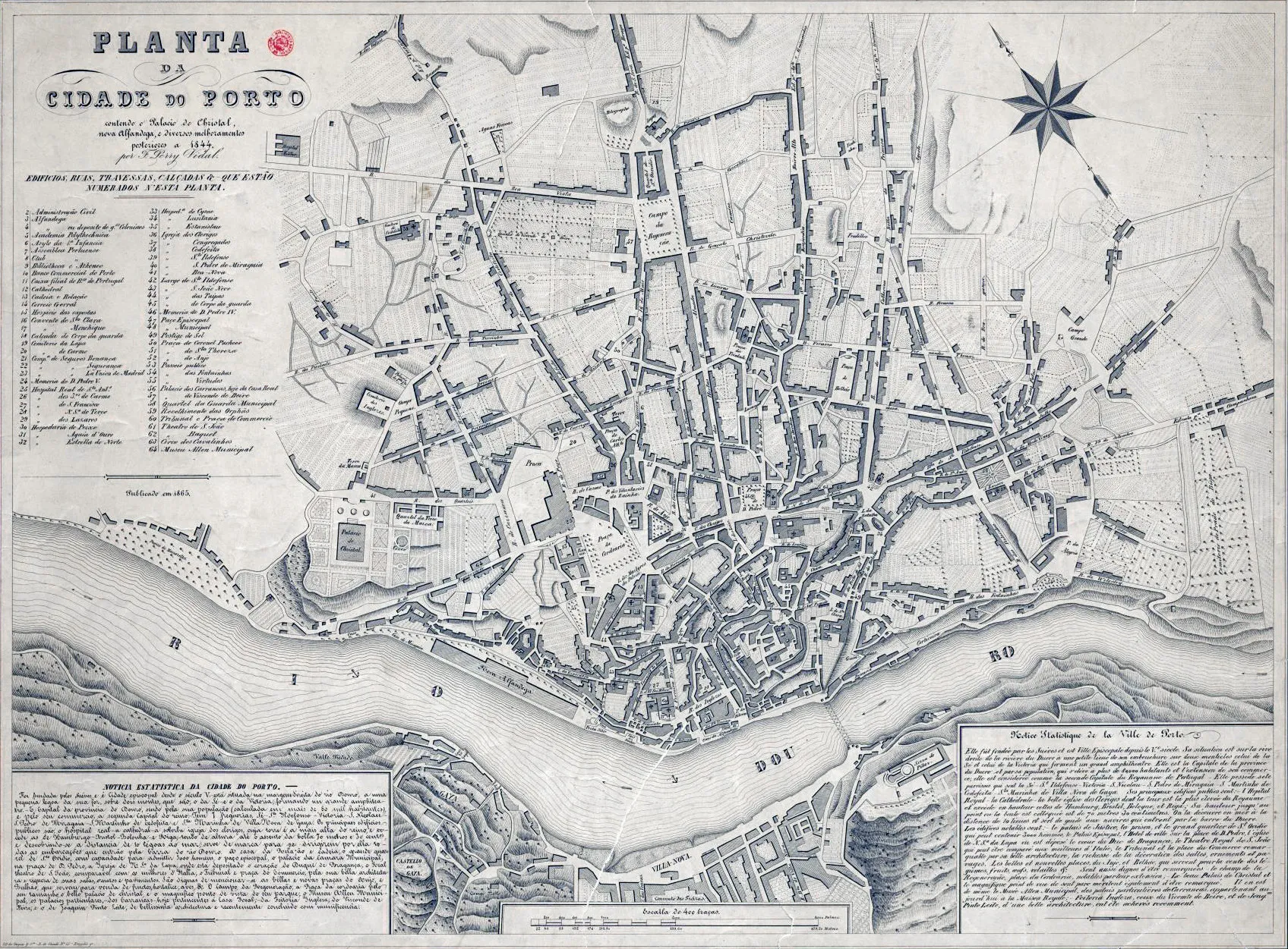 Historic 1865 city plan of Porto