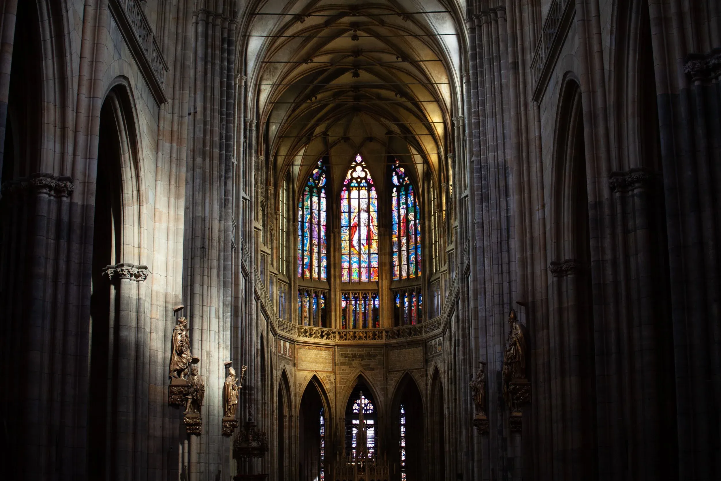 Gothic towers of St. Vitus Cathedral at Prague Castle