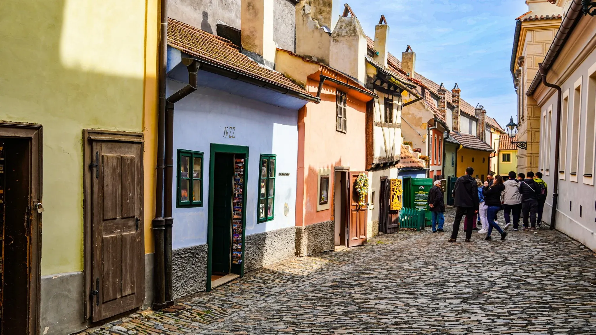 Colorful small houses along Golden Lane in Prague Castle
