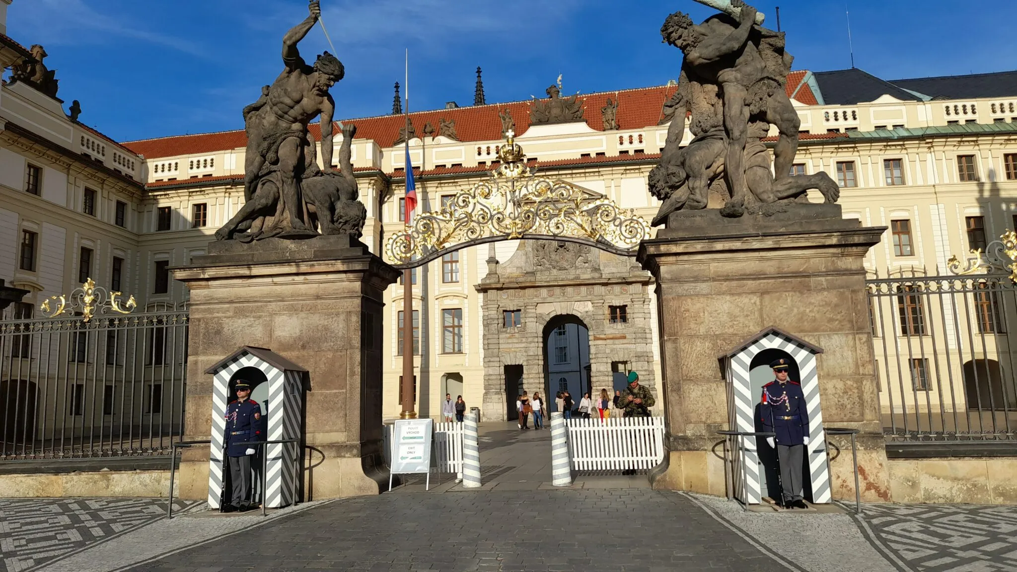 Entrance gates of Prague Castle with statues