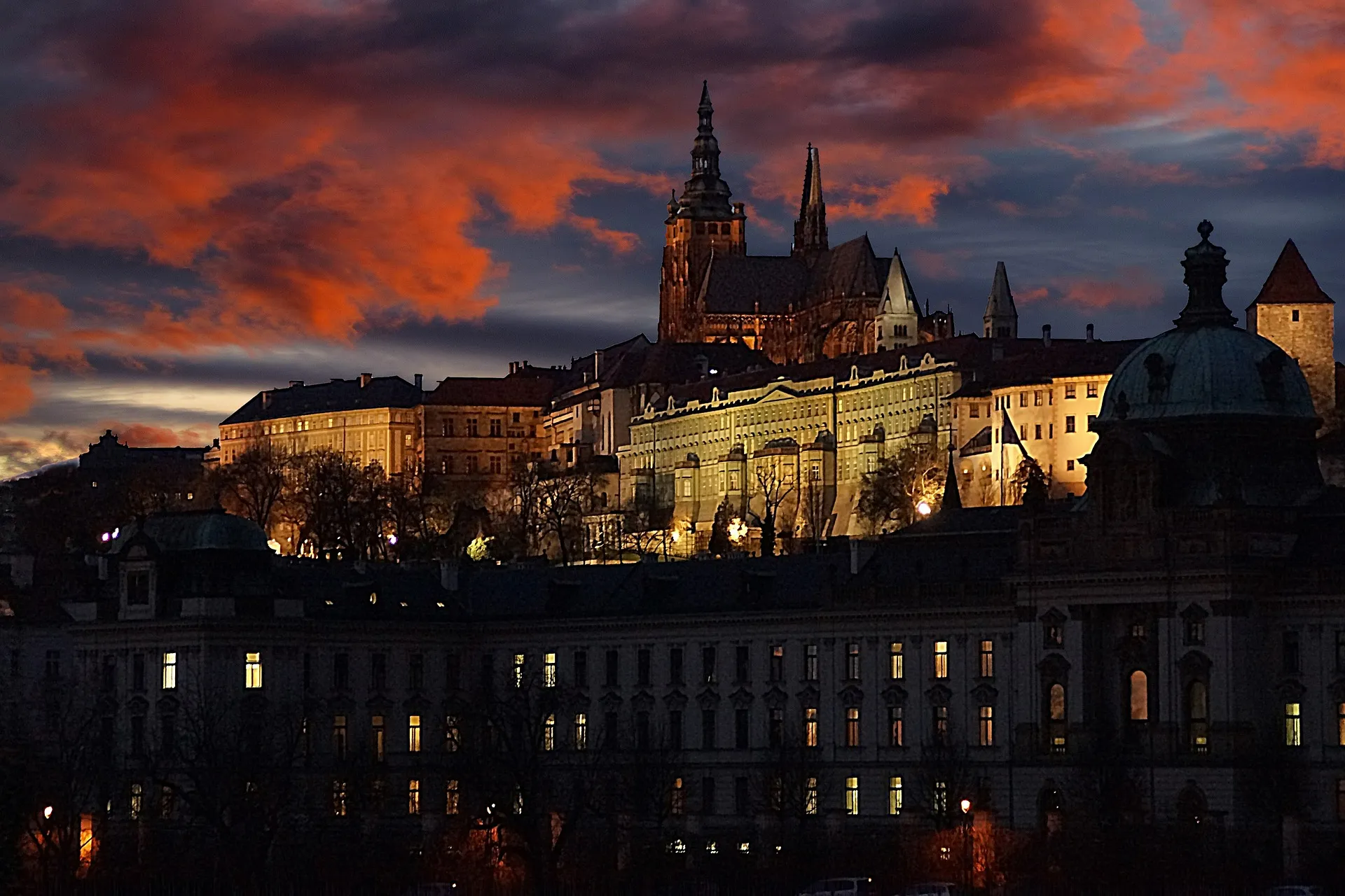 Prague Castle illuminated at night