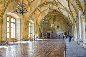 Ornate parquet wood floor inside palace