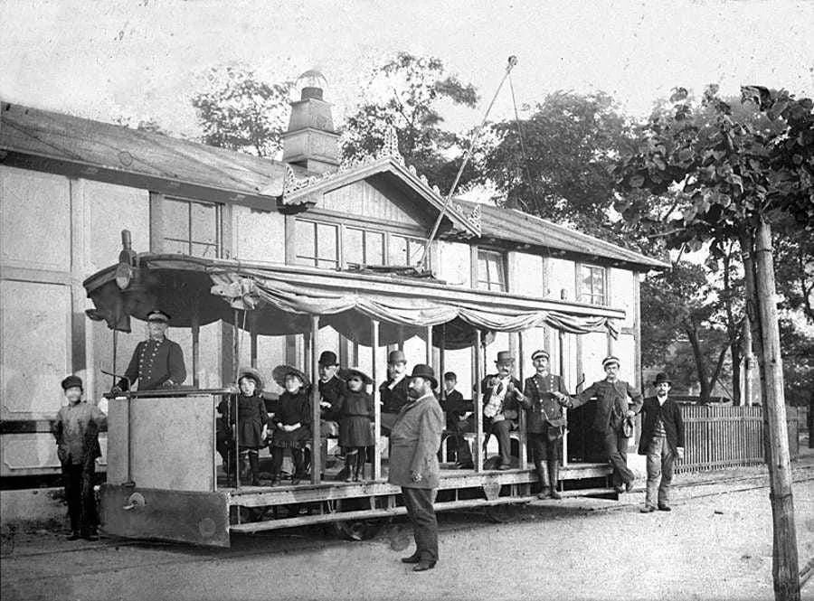 Prague tram stop circa 1910